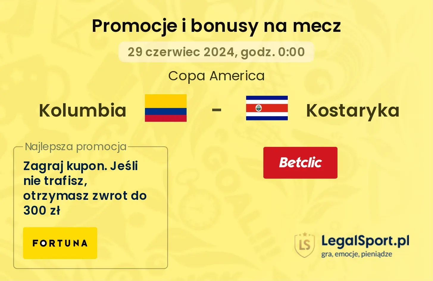 Kolumbia - Kostaryka promocje bonusy na mecz