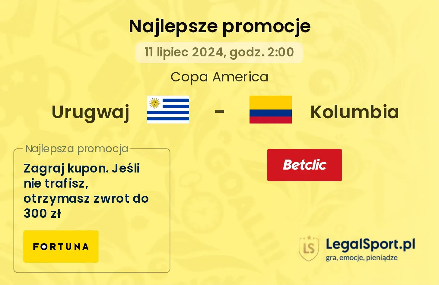 Urugwaj - Kolumbia promocje bonusy na mecz