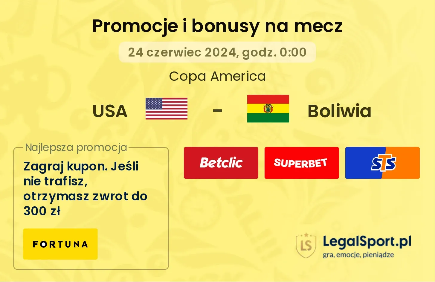 USA - Boliwia promocje bonusy na mecz