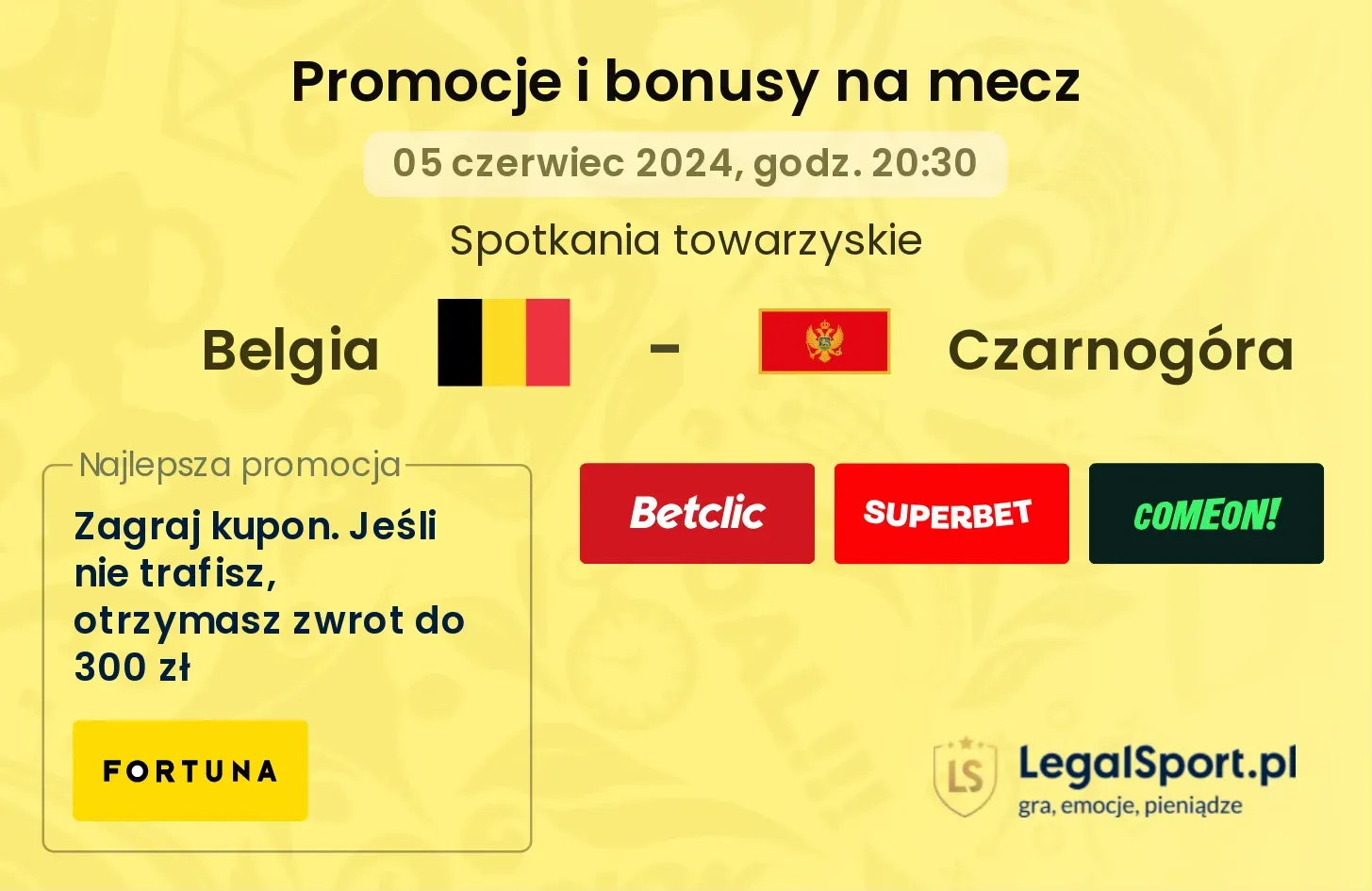 Belgia - Czarnogóra promocje bonusy na mecz