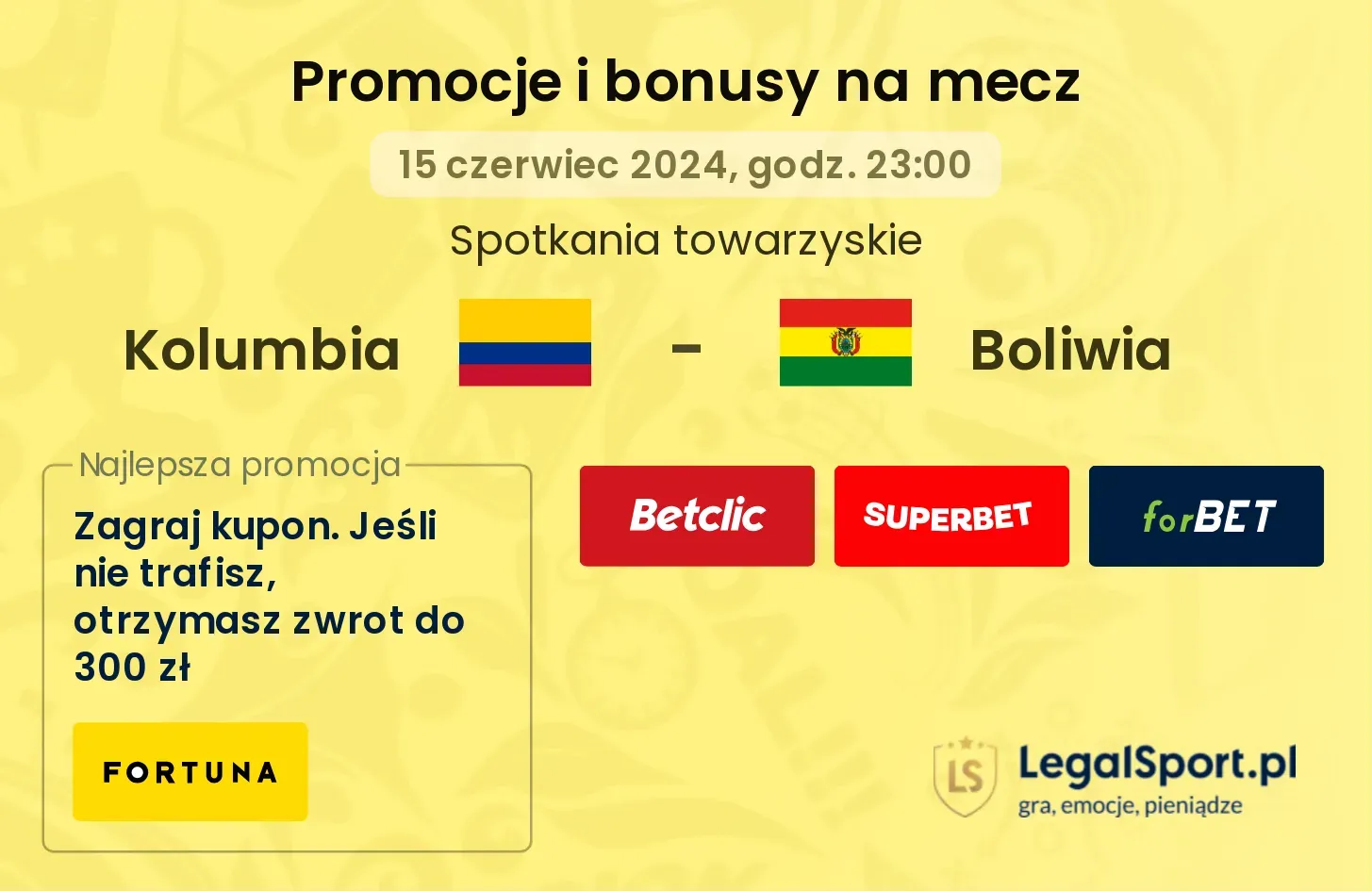 Kolumbia - Boliwia promocje bonusy na mecz