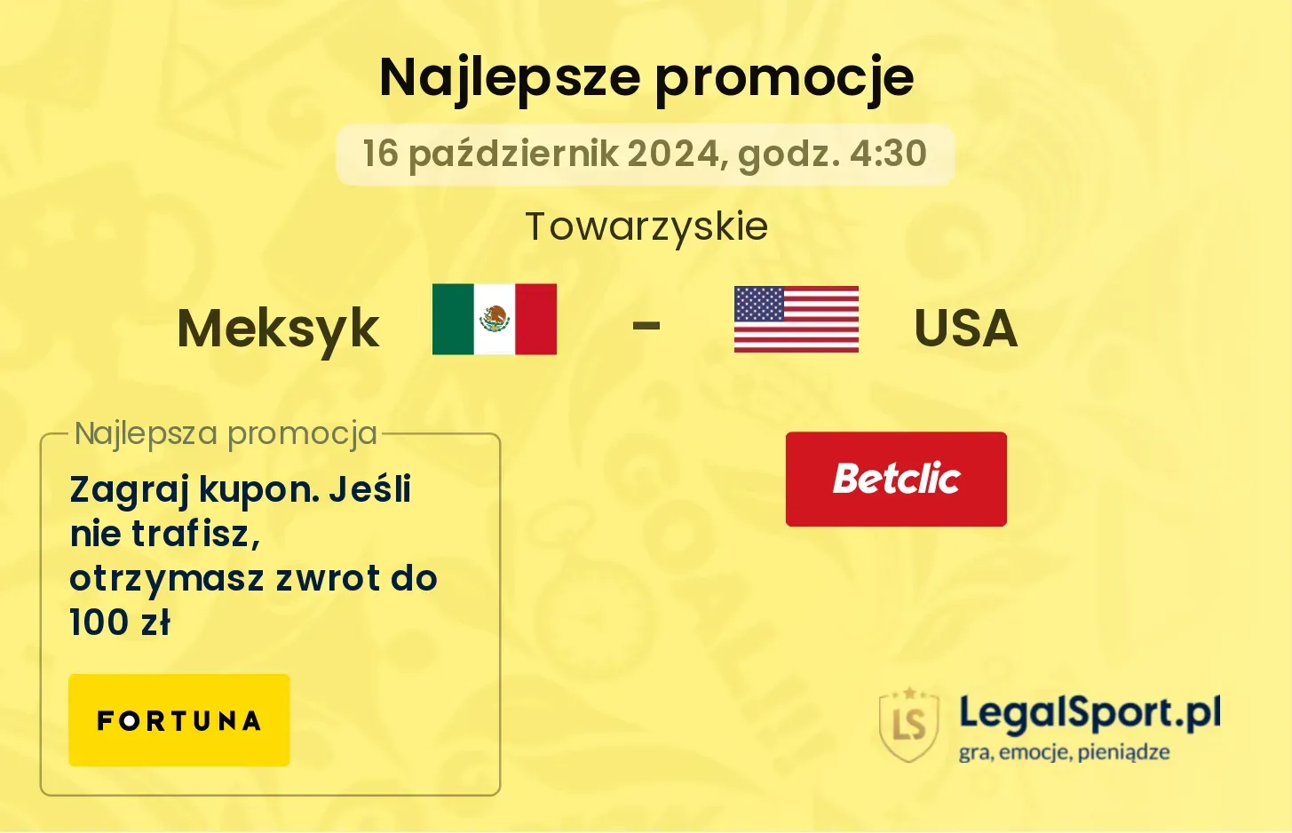 Meksyk - USA promocje bonusy na mecz