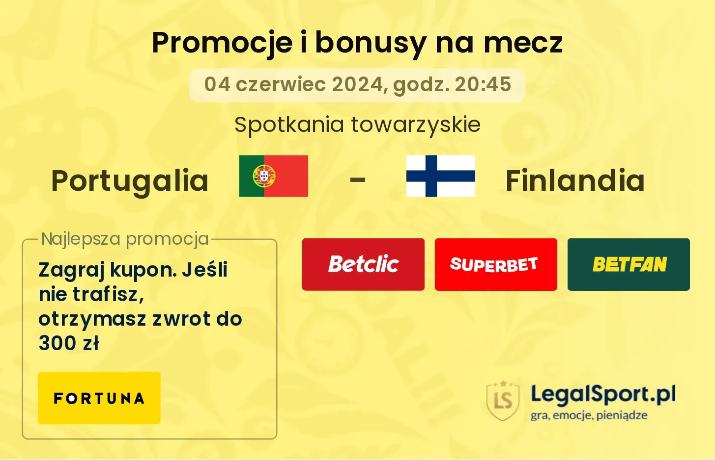 Portugalia - Finlandia promocje bonusy na mecz