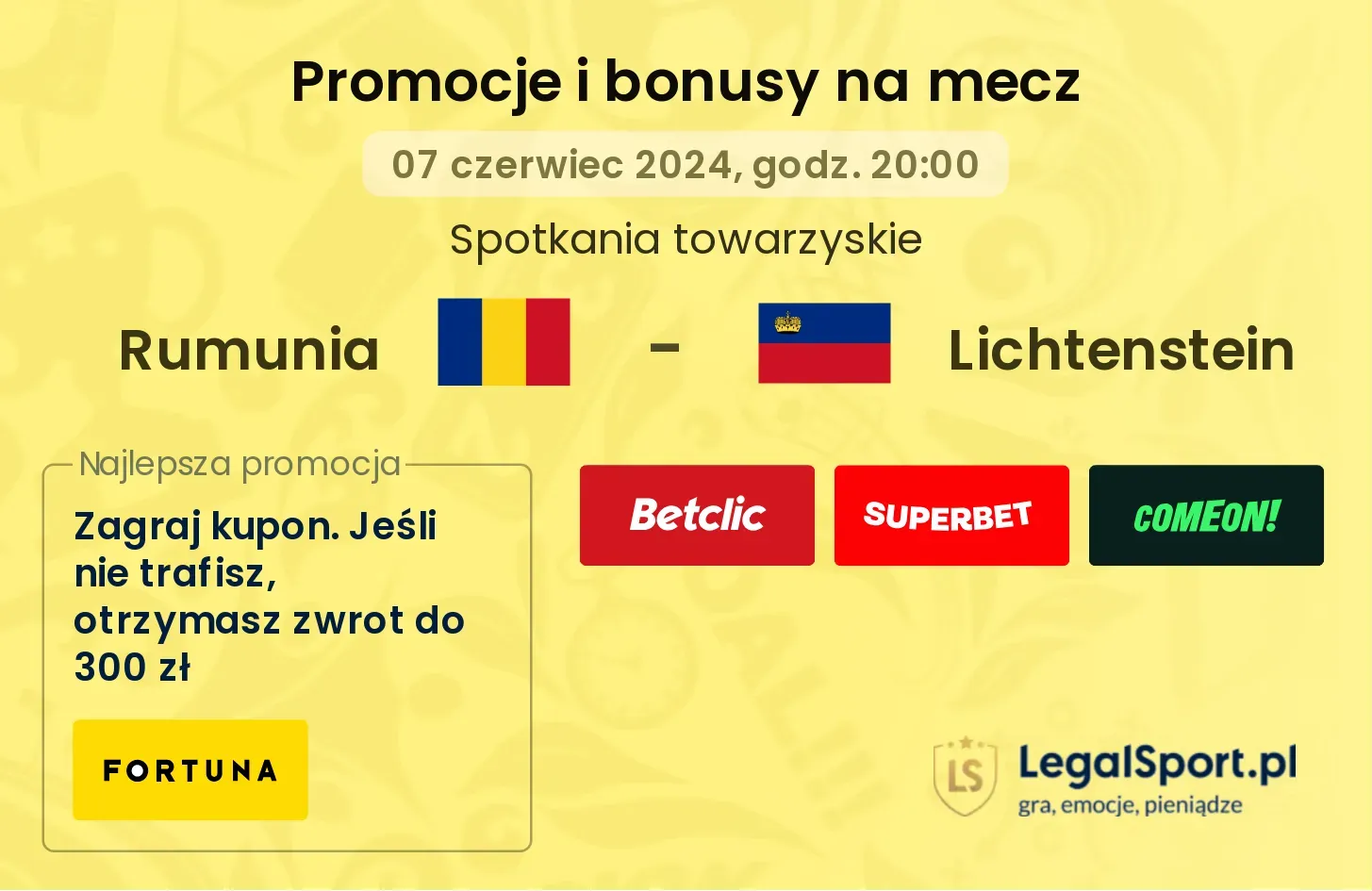 Rumunia - Lichtenstein promocje bonusy na mecz