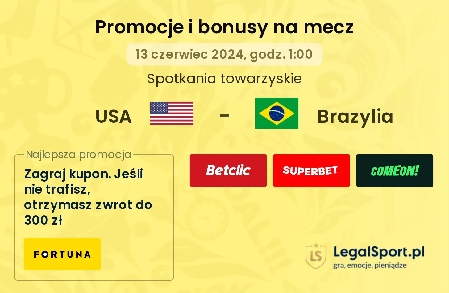 USA - Brazylia promocje bonusy na mecz