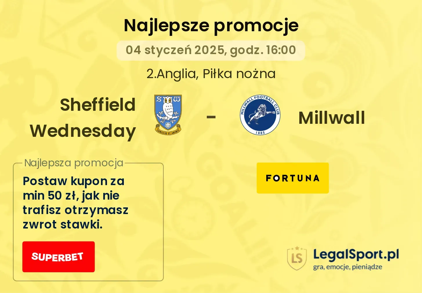 Sheffield Wednesday - Millwall promocje u bukmacherów