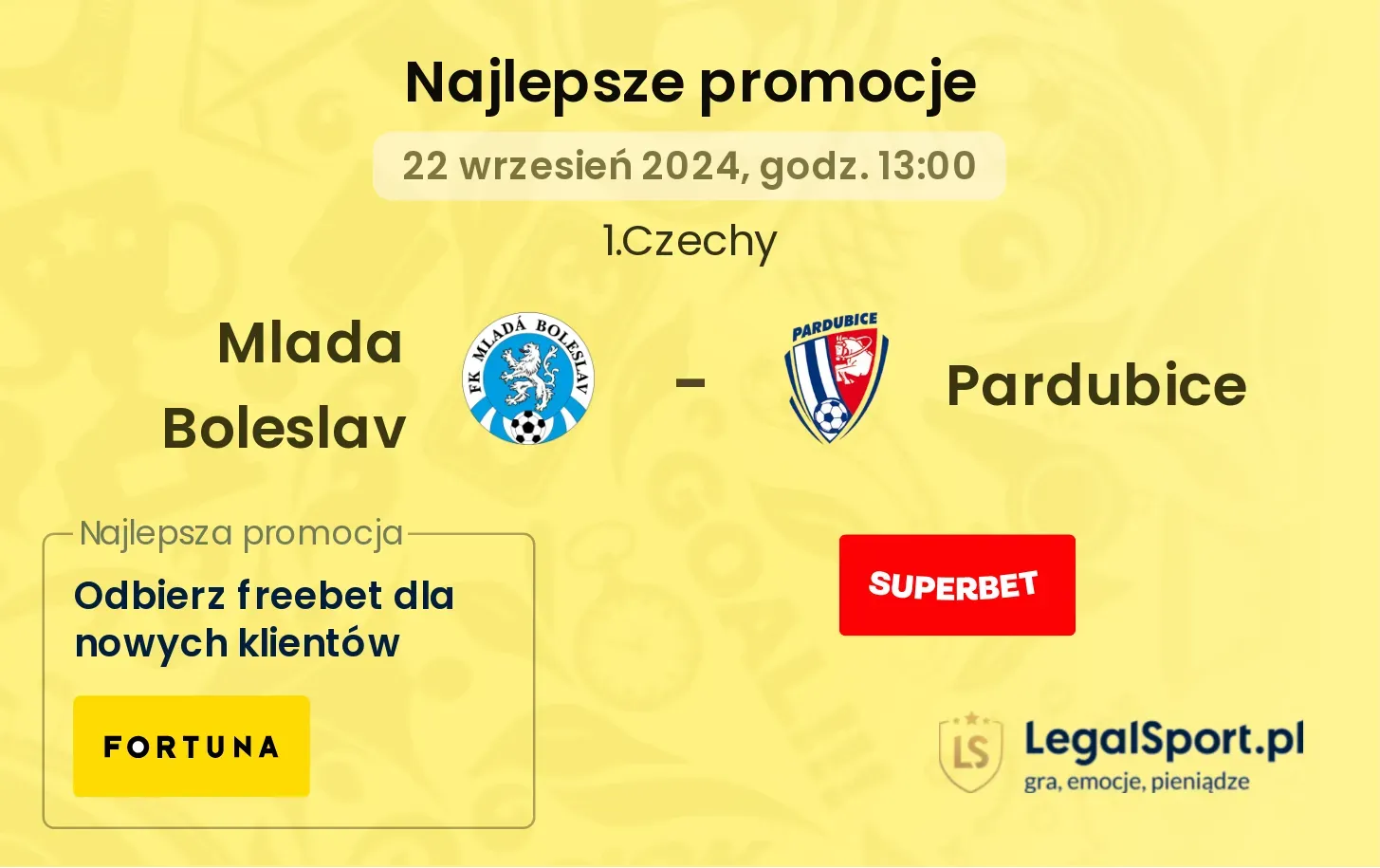 Mlada Boleslav  - Pardubice promocje bukmacherskie 22.09, 13:00