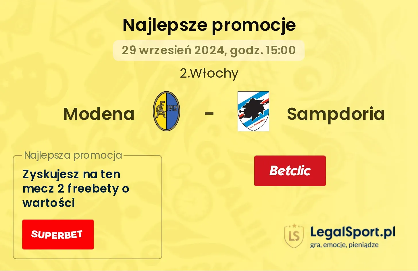 Modena - Sampdoria promocje bonusy na mecz