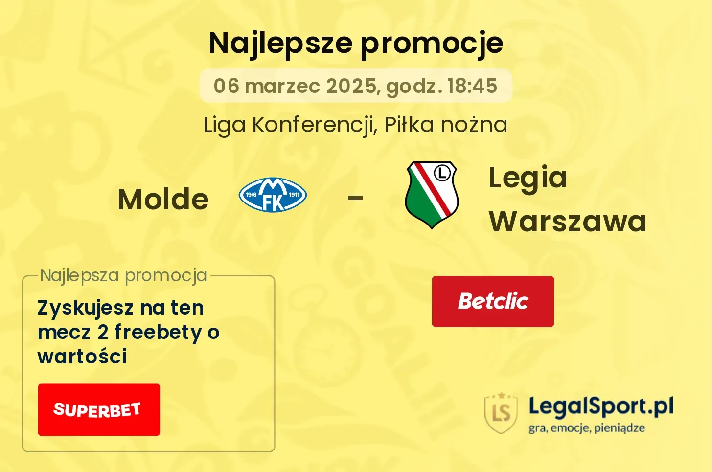 Legia Warszawa - Molde promocje bukmacherskie