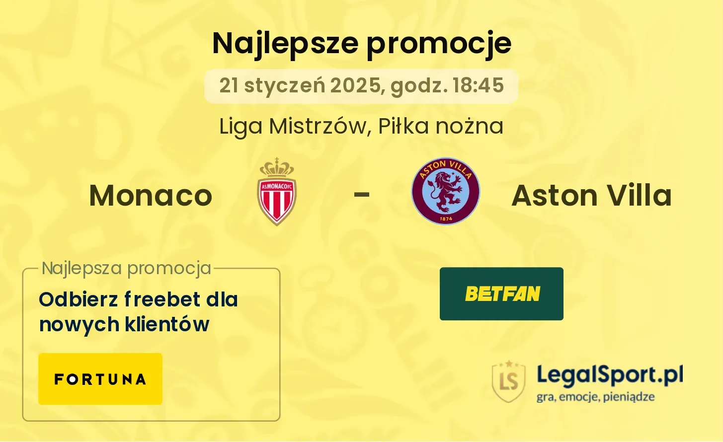 Monaco - Aston Villa promocje bonusy na mecz