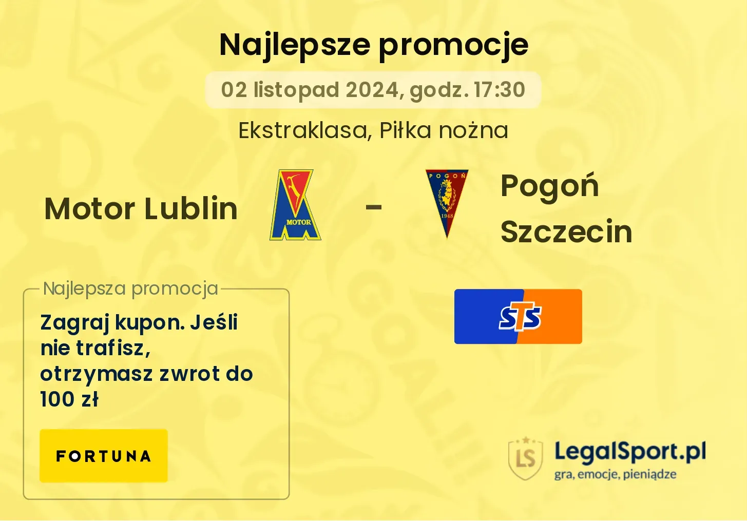 Motor Lublin - Pogoń Szczecin promocje bukmacherskie 02.11, 17:30