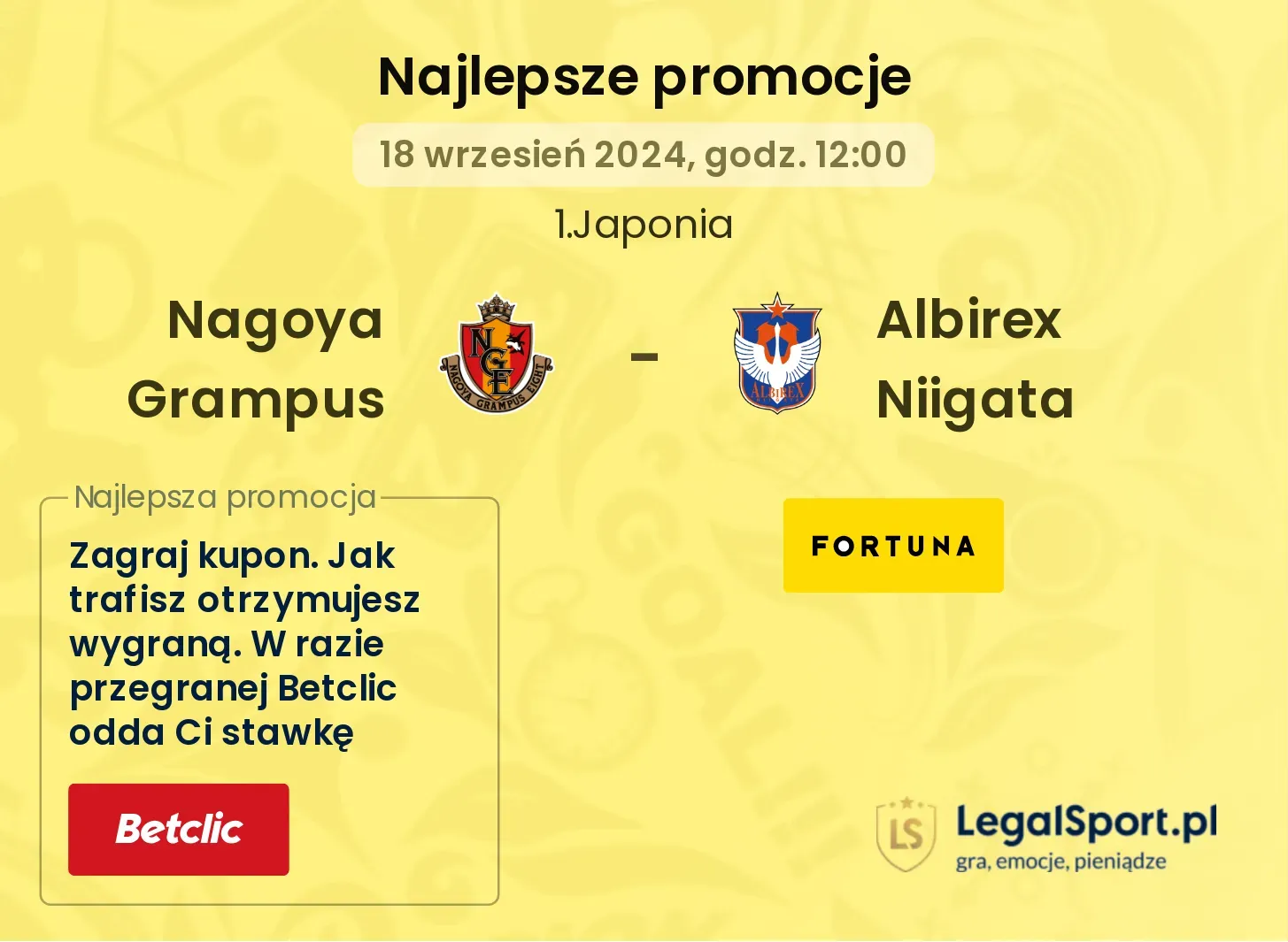 Nagoya Grampus - Albirex Niigata promocje bonusy na mecz