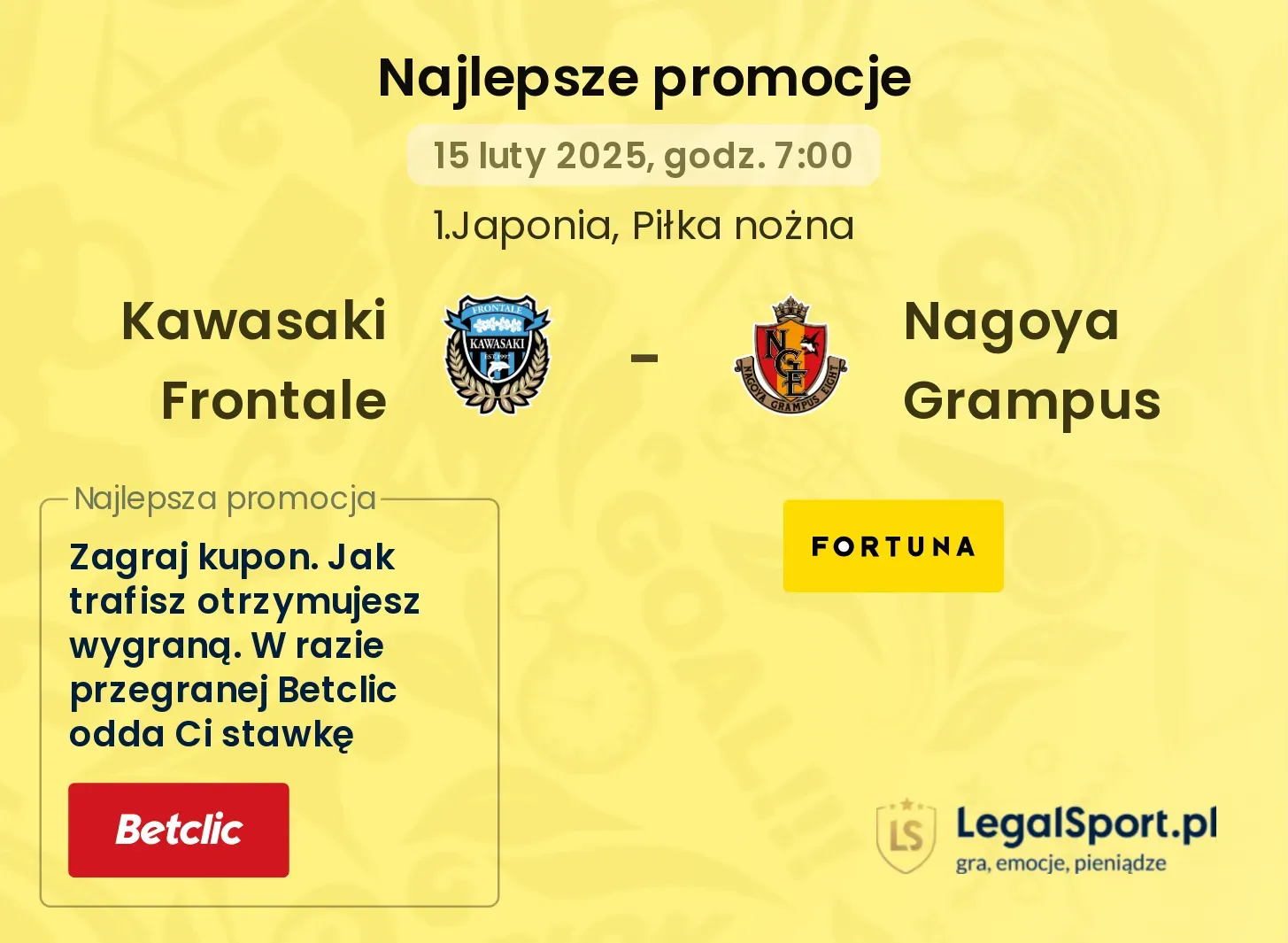 Nagoya Grampus - Kawasaki Frontale promocje u bukmacherów 22.09, 09:00