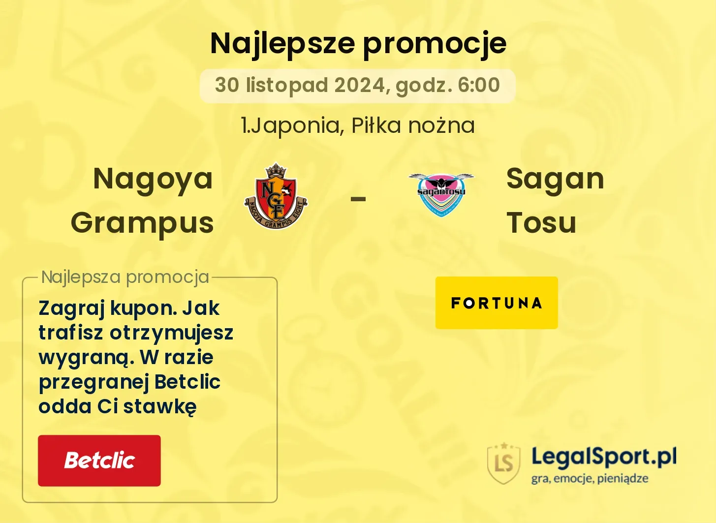 Nagoya Grampus - Sagan Tosu promocje bonusy na mecz