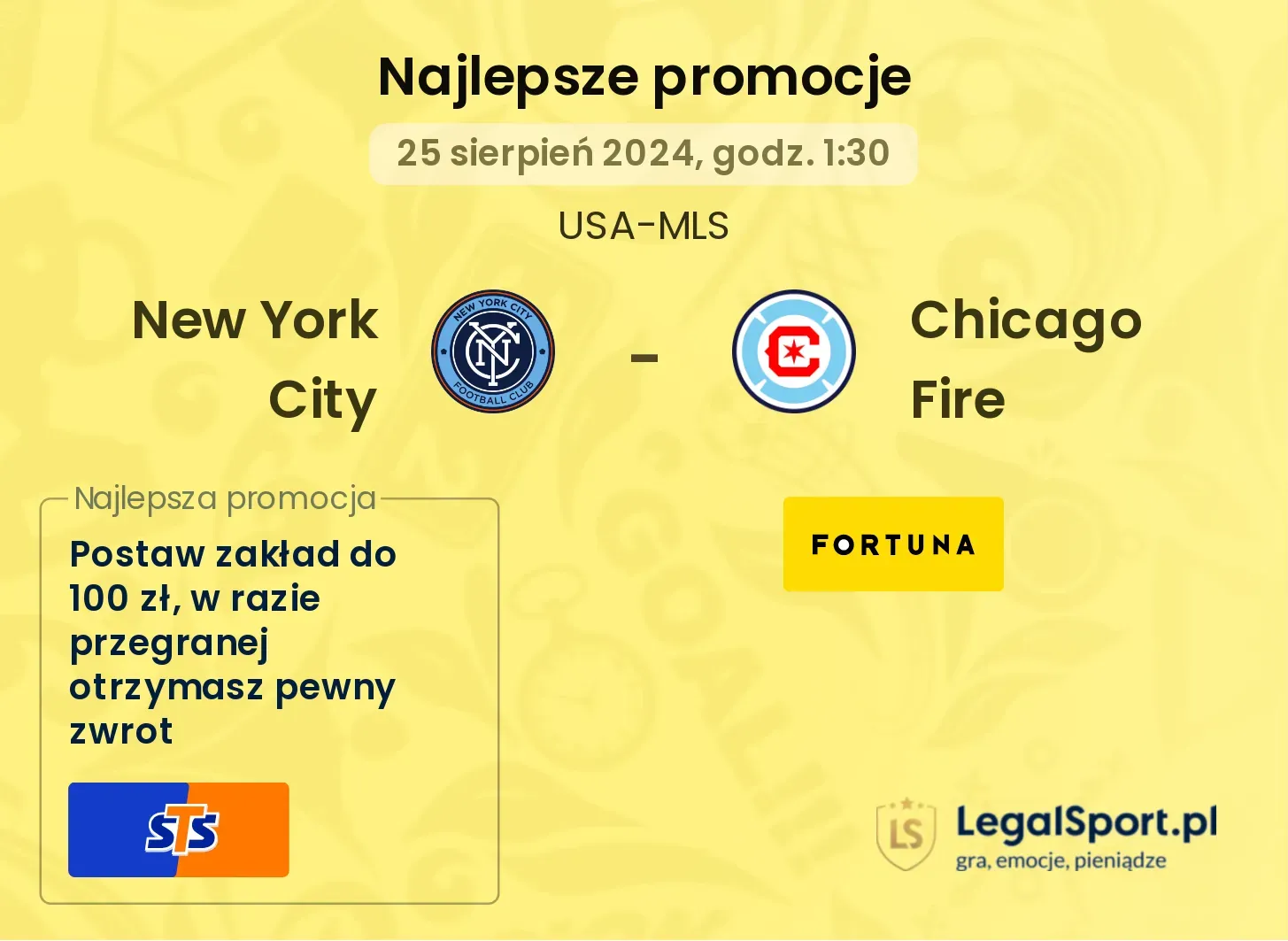 New York City - Chicago Fire promocje bukmacherskie 25.08, 01:30