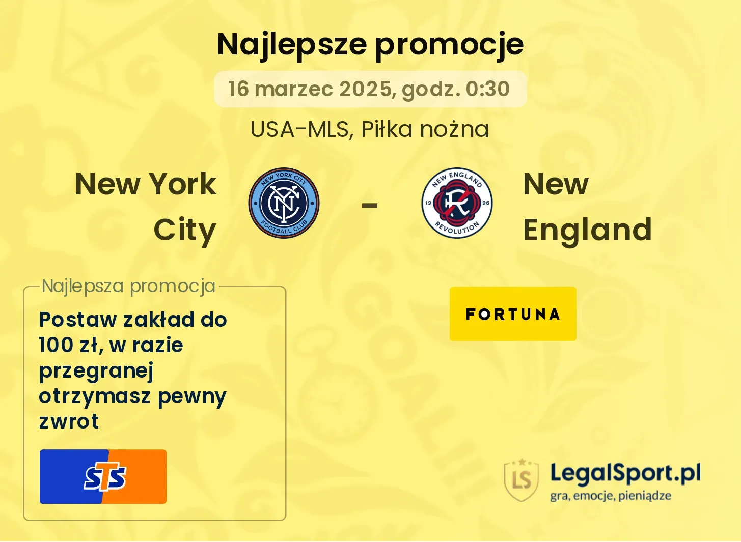 New York City - New England promocje bonusy na mecz