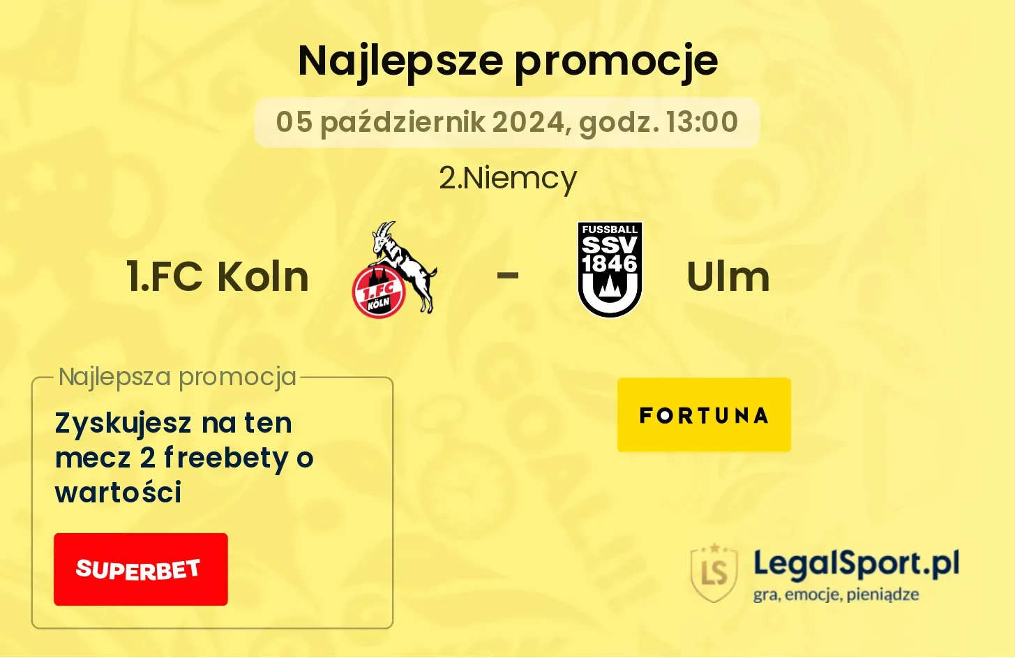 1.FC Koln - Ulm promocje bonusy na mecz