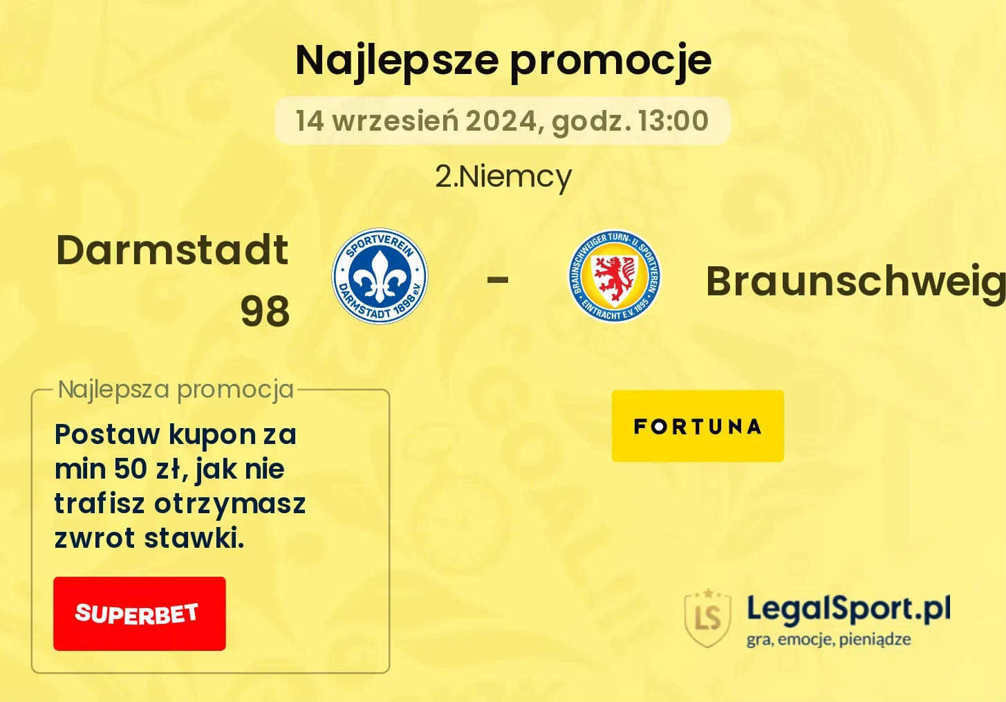 Darmstadt 98 - Braunschweig promocje bonusy na mecz