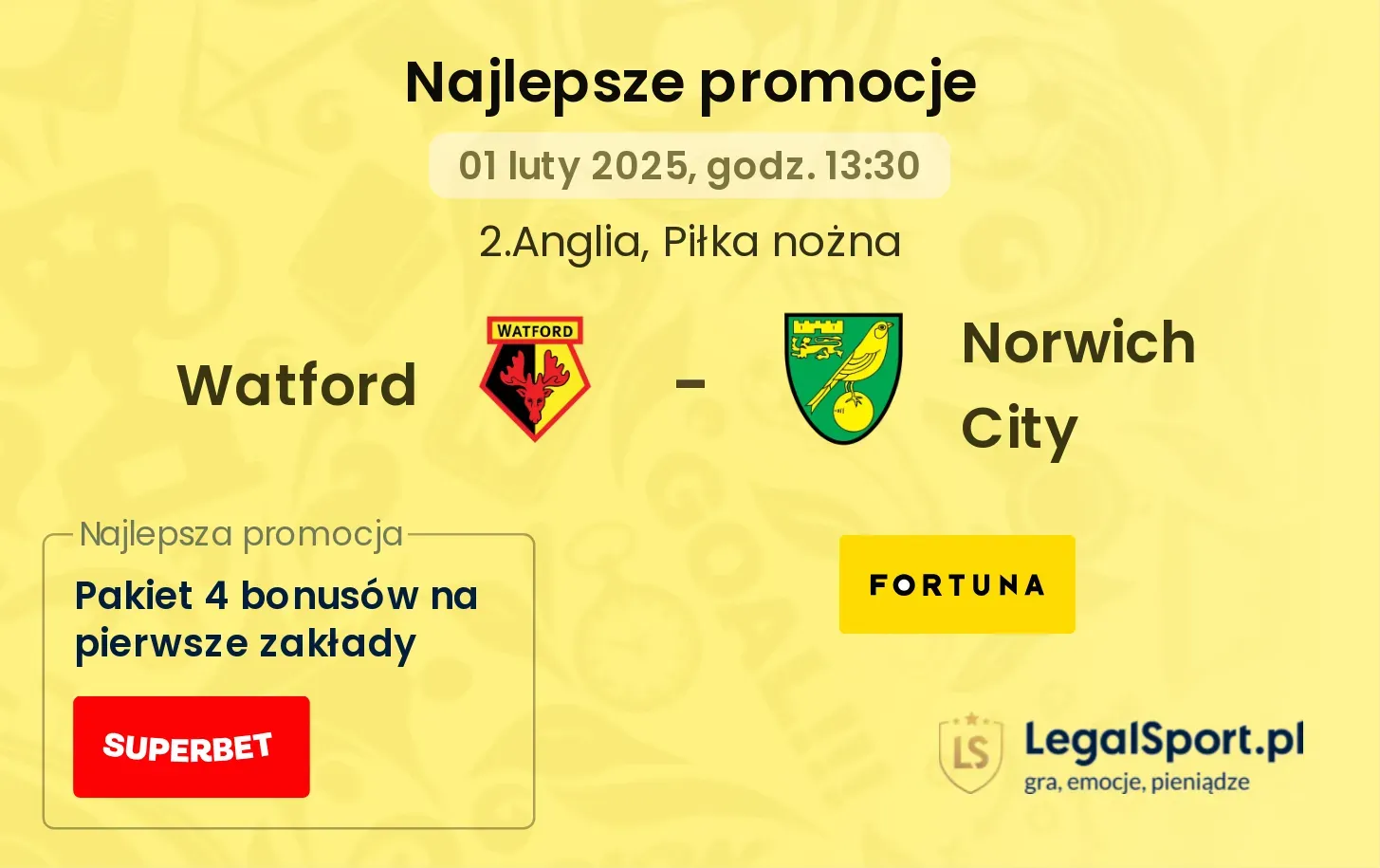 Watford - Norwich City promocje u bukmacherów