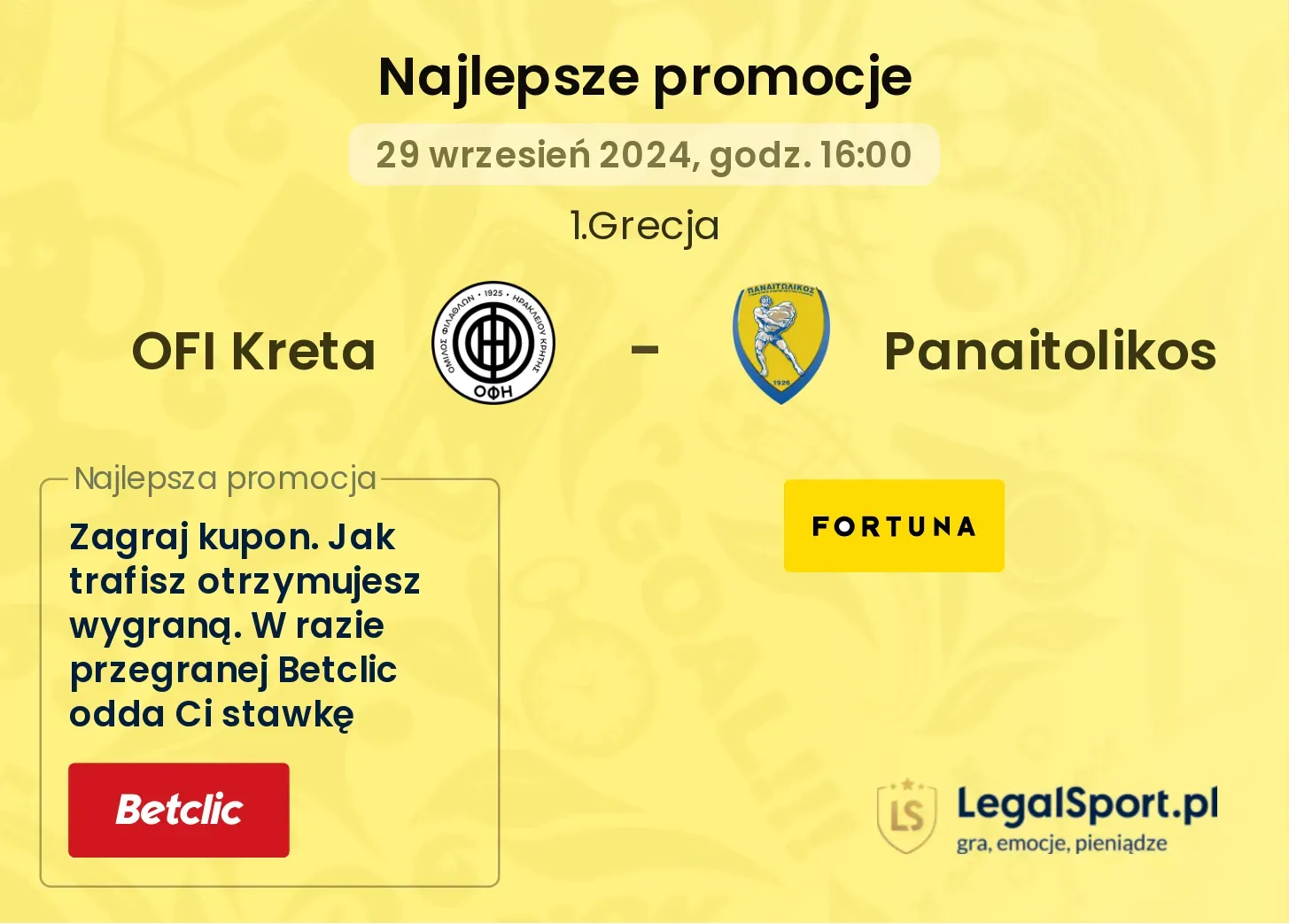 OFI Kreta - Panaitolikos promocje bonusy na mecz