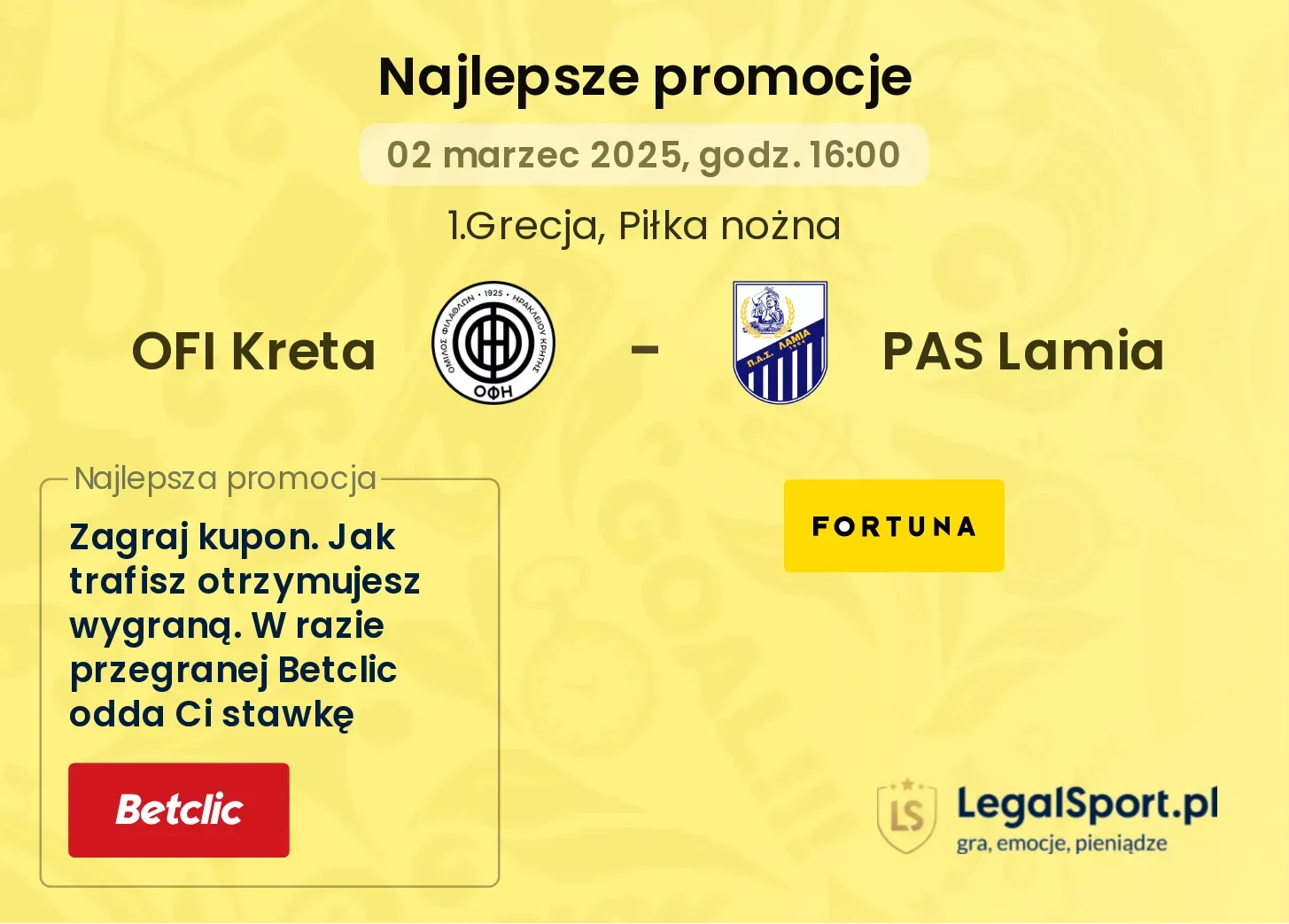 OFI Kreta - PAS Lamia promocje bonusy na mecz