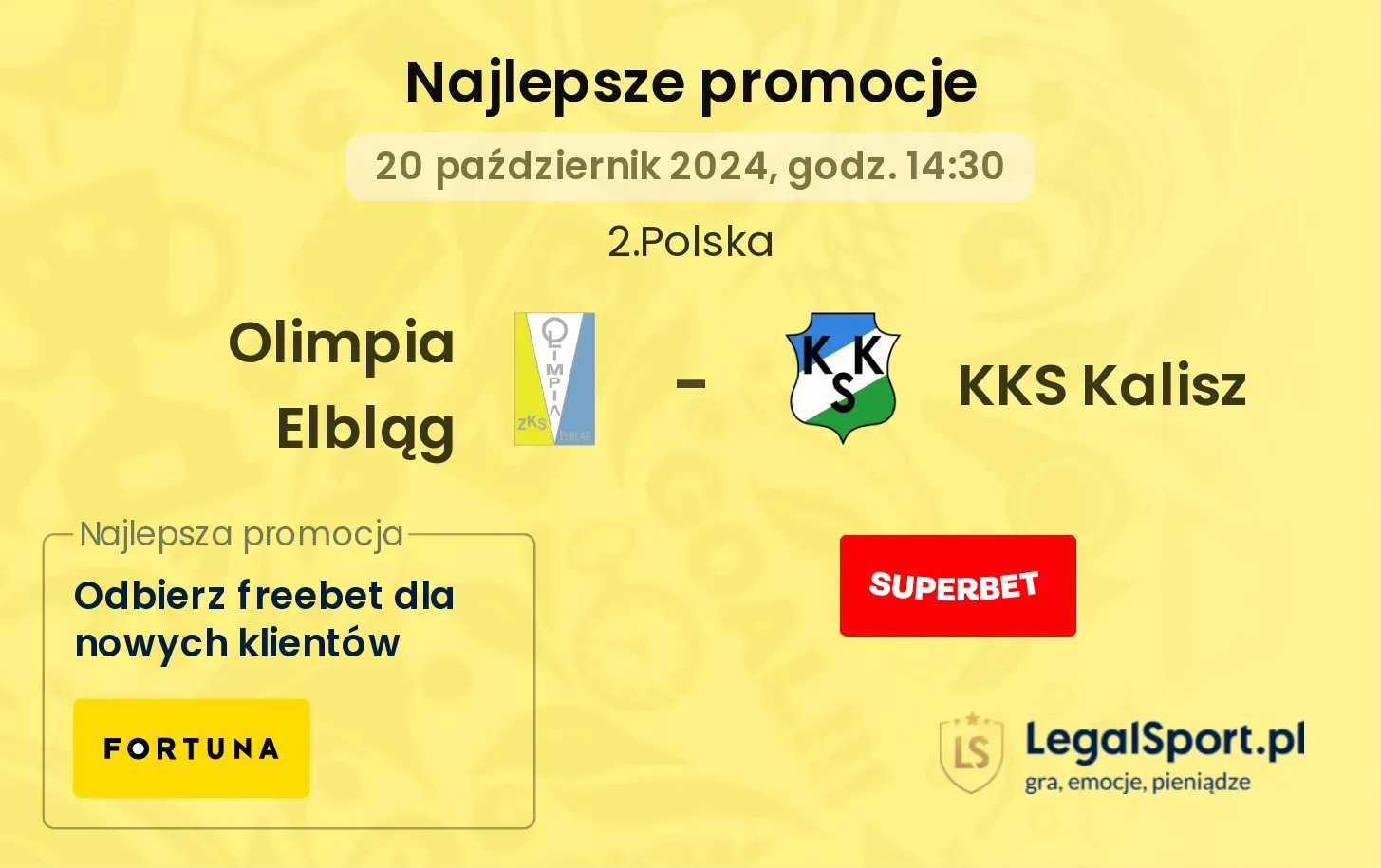 Olimpia Elbląg - KKS Kalisz promocje bukmacherskie 20.10, 14:30