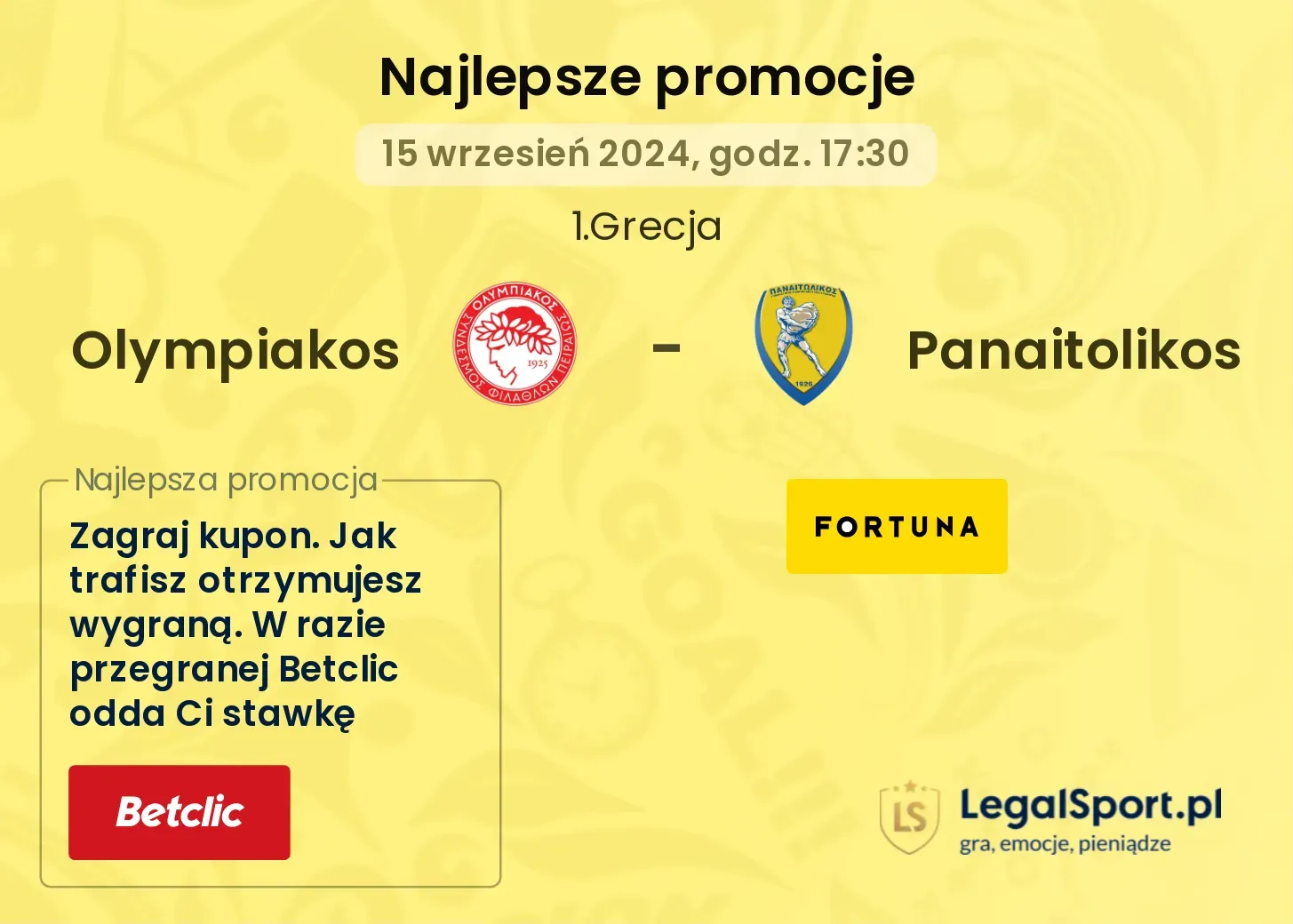 Olympiakos - Panaitolikos promocje bonusy na mecz