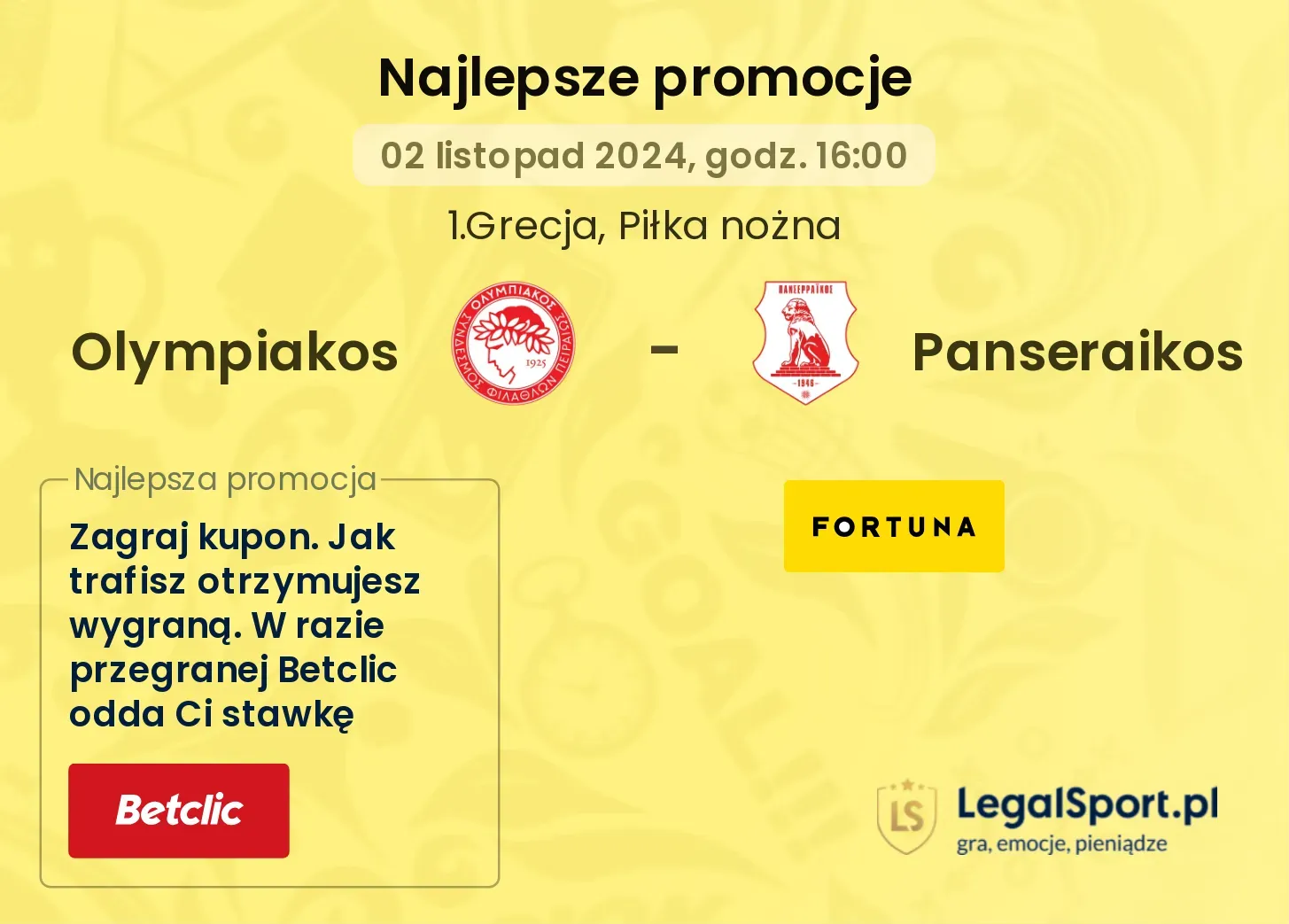 Olympiakos - Panseraikos promocje bonusy na mecz