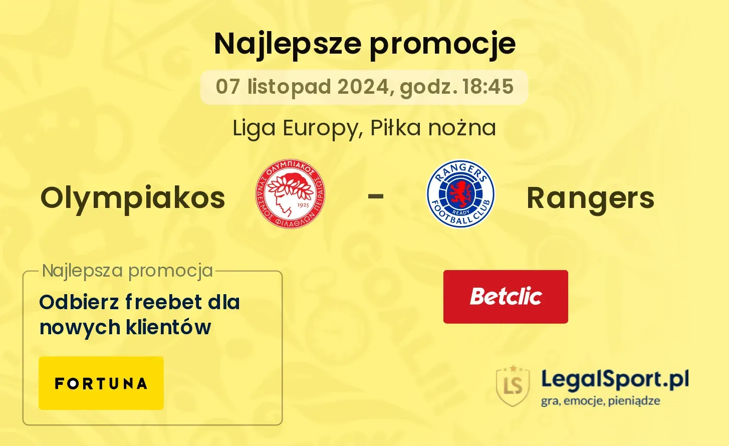 Olympiakos - Rangers promocje bonusy na mecz