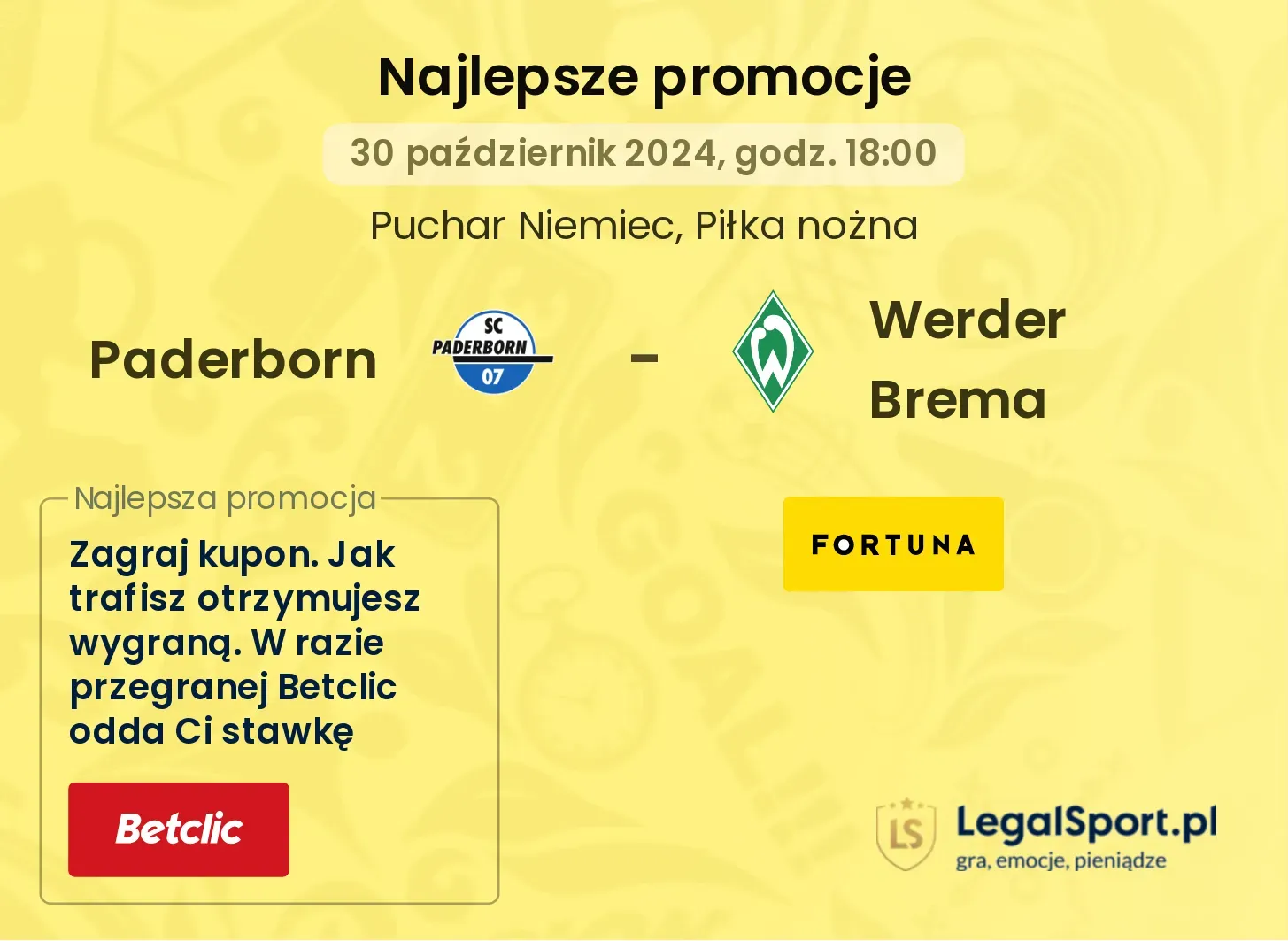 Paderborn - Werder Brema promocje bukmacherskie 30.10, 18:00