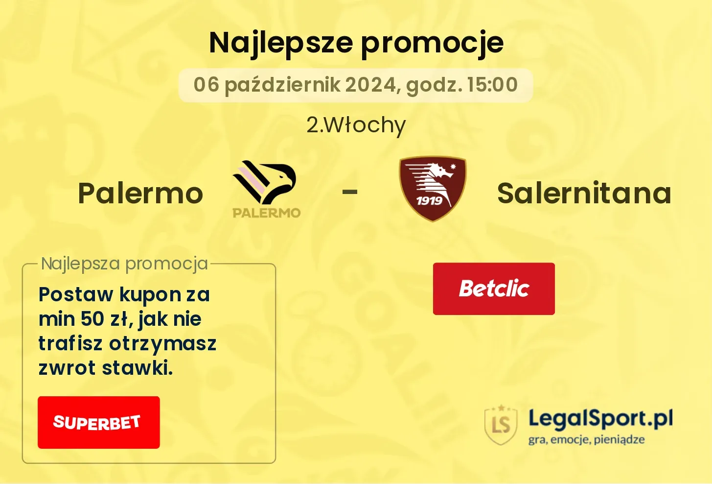 Palermo - Salernitana promocje bukmacherskie 06.10, 15:00