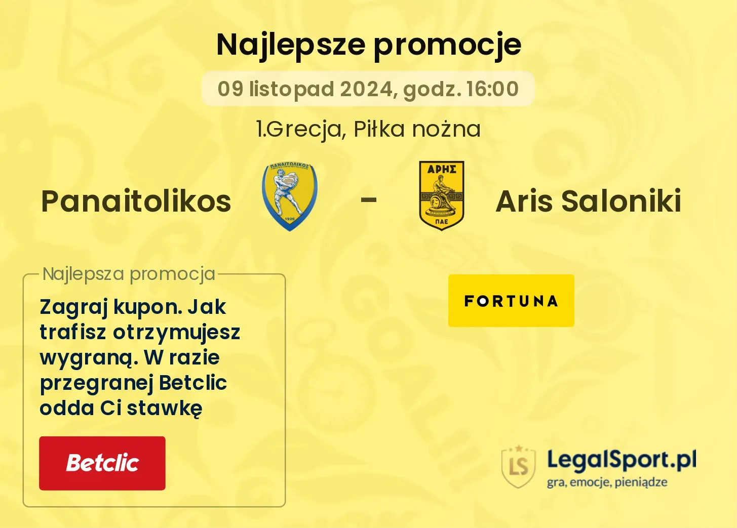 Panaitolikos - Aris Saloniki promocje bonusy na mecz