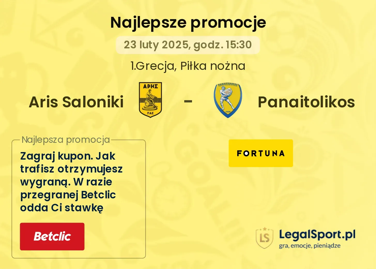 Aris Saloniki - Panaitolikos promocje bukmacherskie