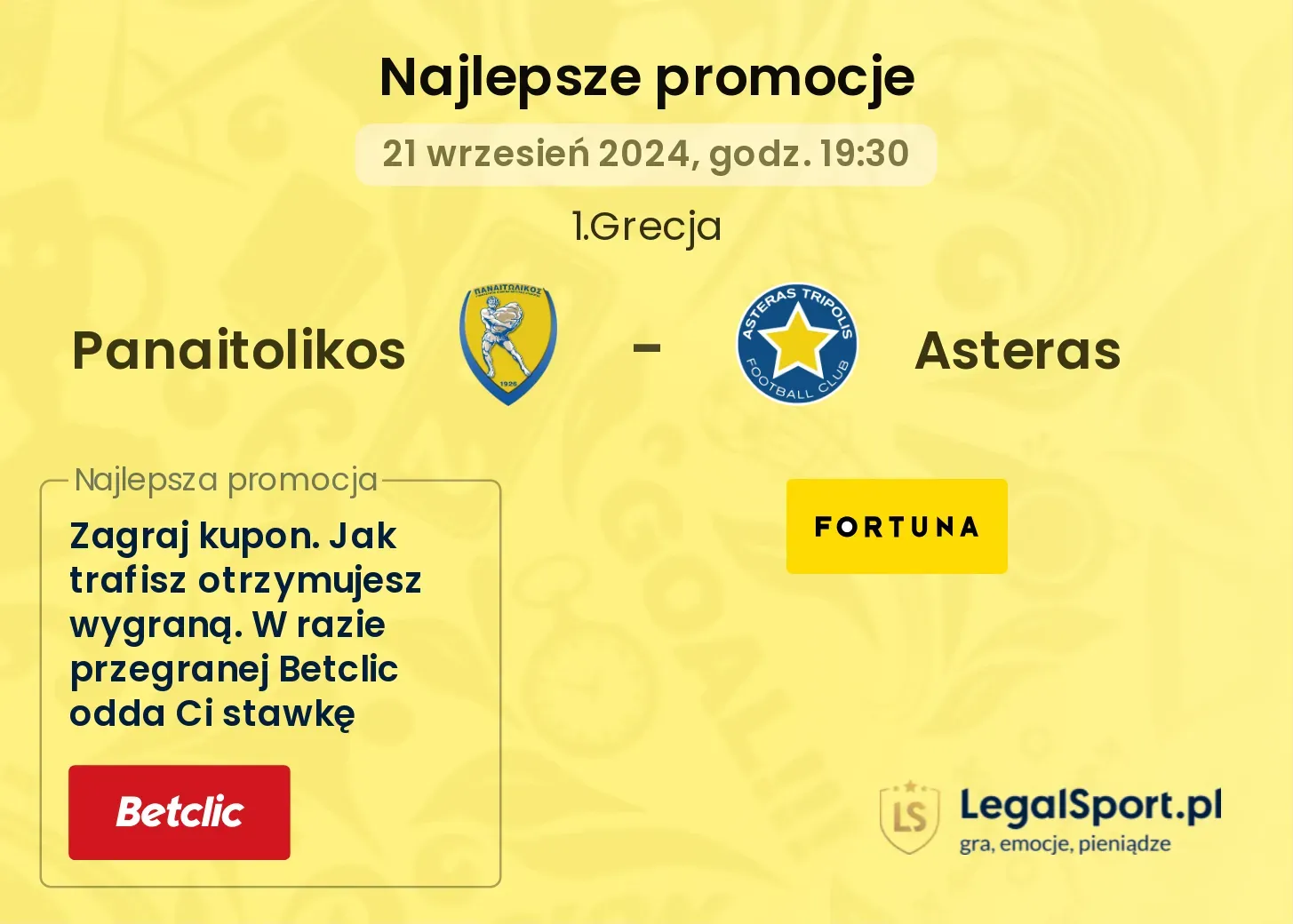 Panaitolikos - Asteras promocje bonusy na mecz