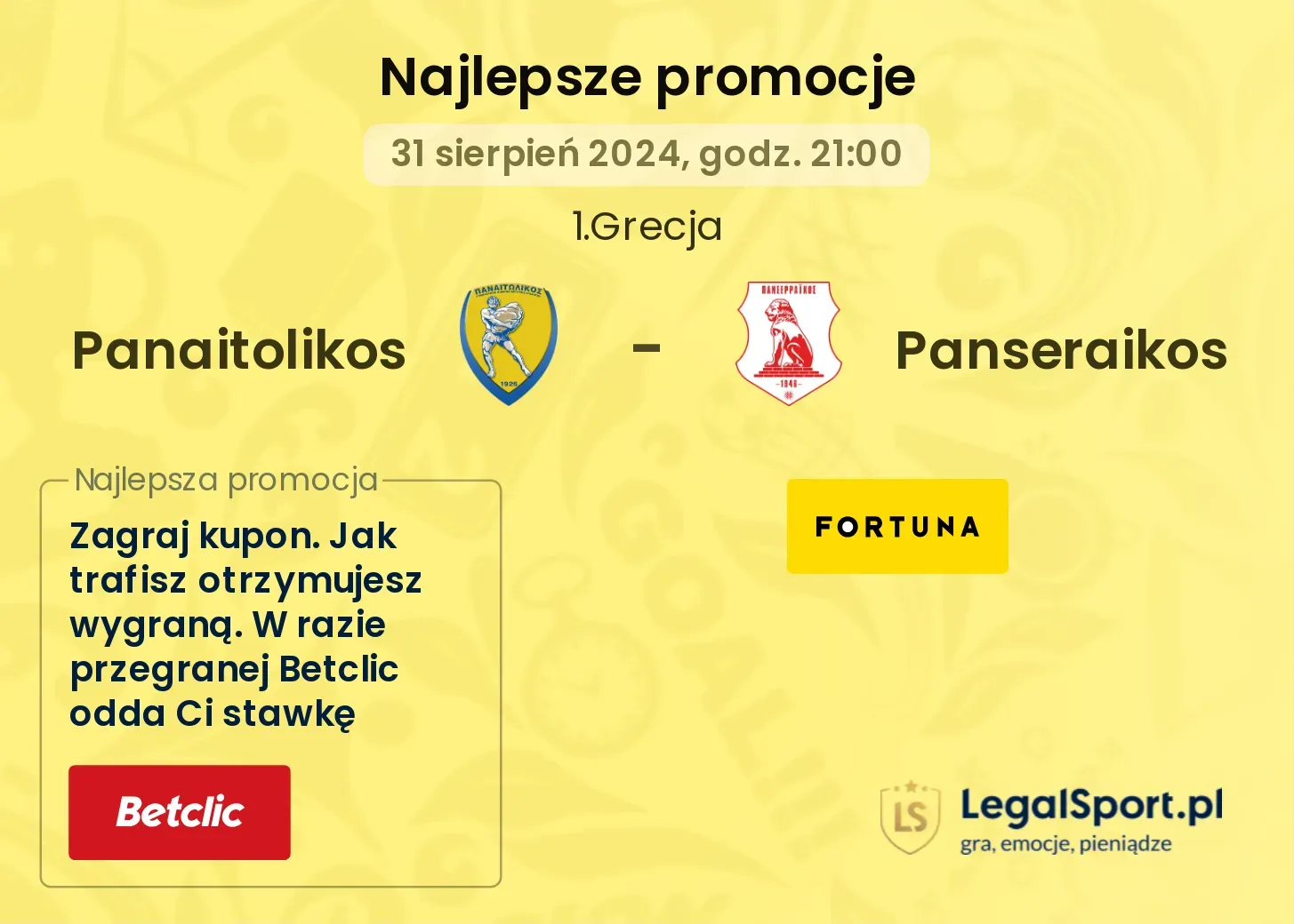 Panaitolikos - Panseraikos promocje bonusy na mecz