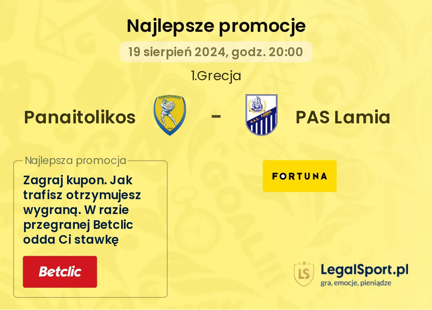 Panaitolikos - PAS Lamia promocje bonusy na mecz