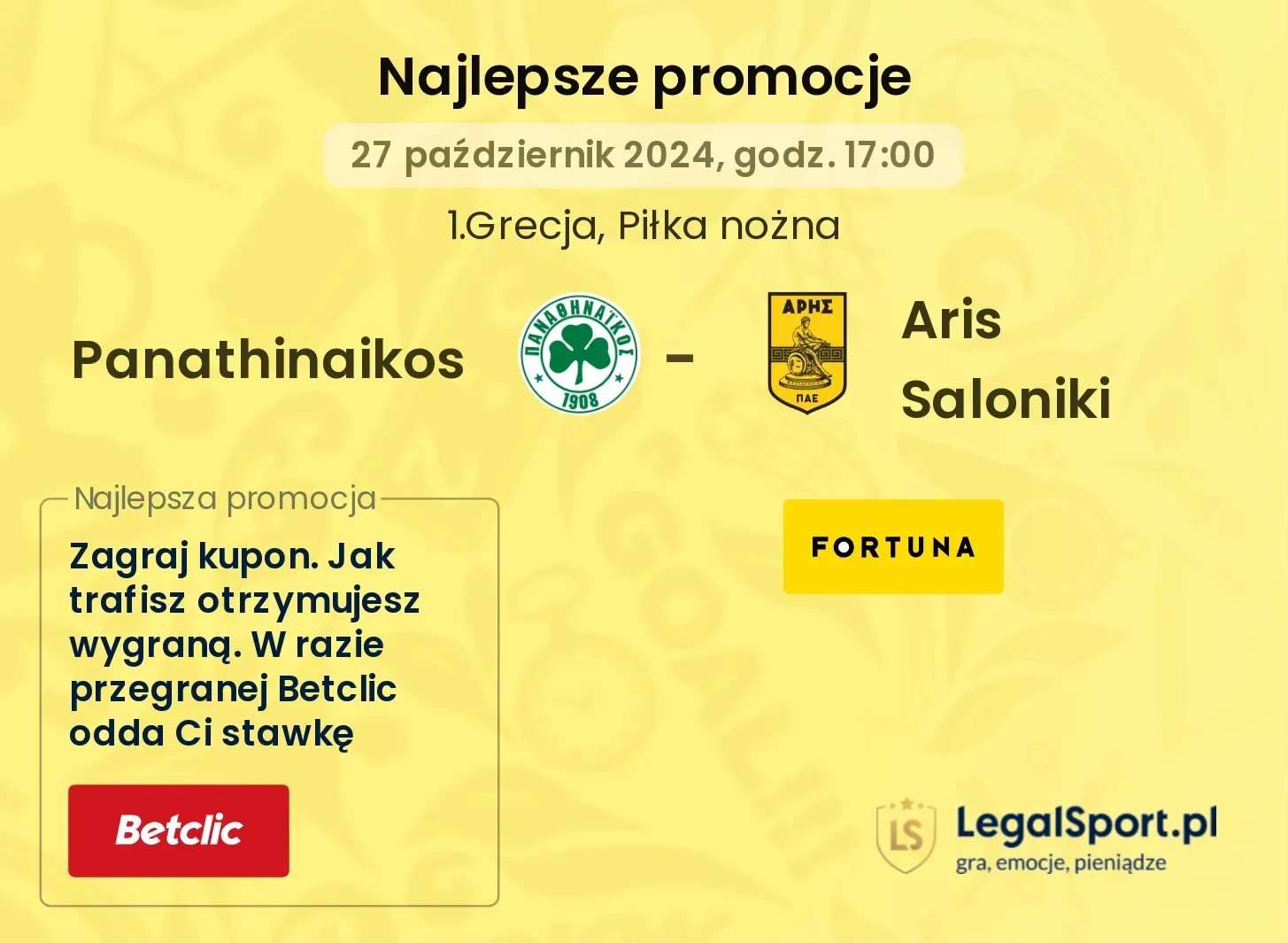 Panathinaikos - Aris Saloniki promocje bonusy na mecz