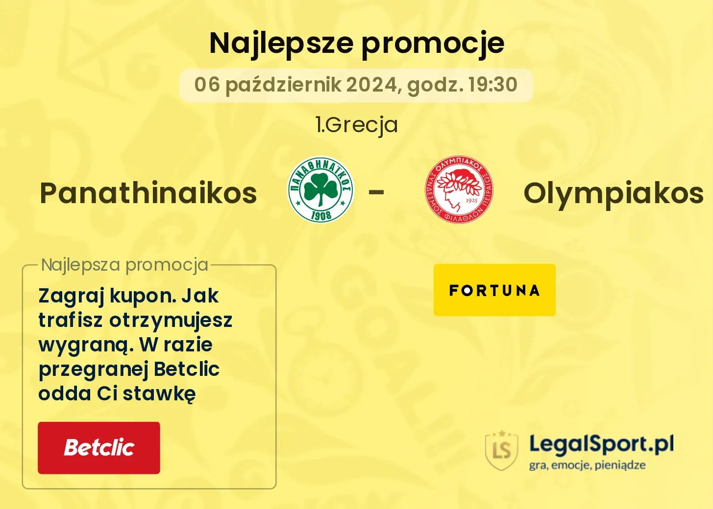 Panathinaikos - Olympiakos promocje bonusy na mecz