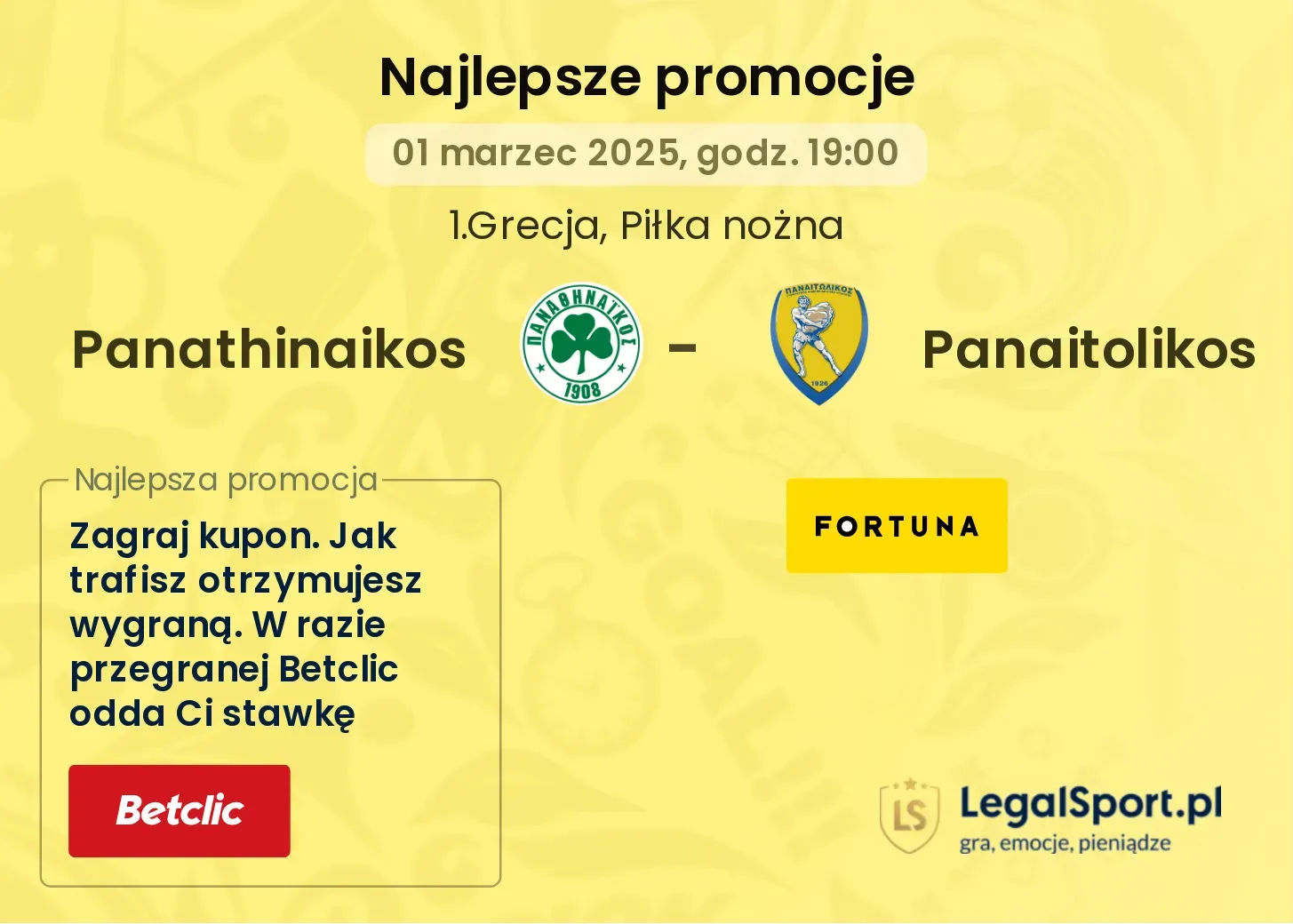 Panathinaikos - Panaitolikos promocje bonusy na mecz