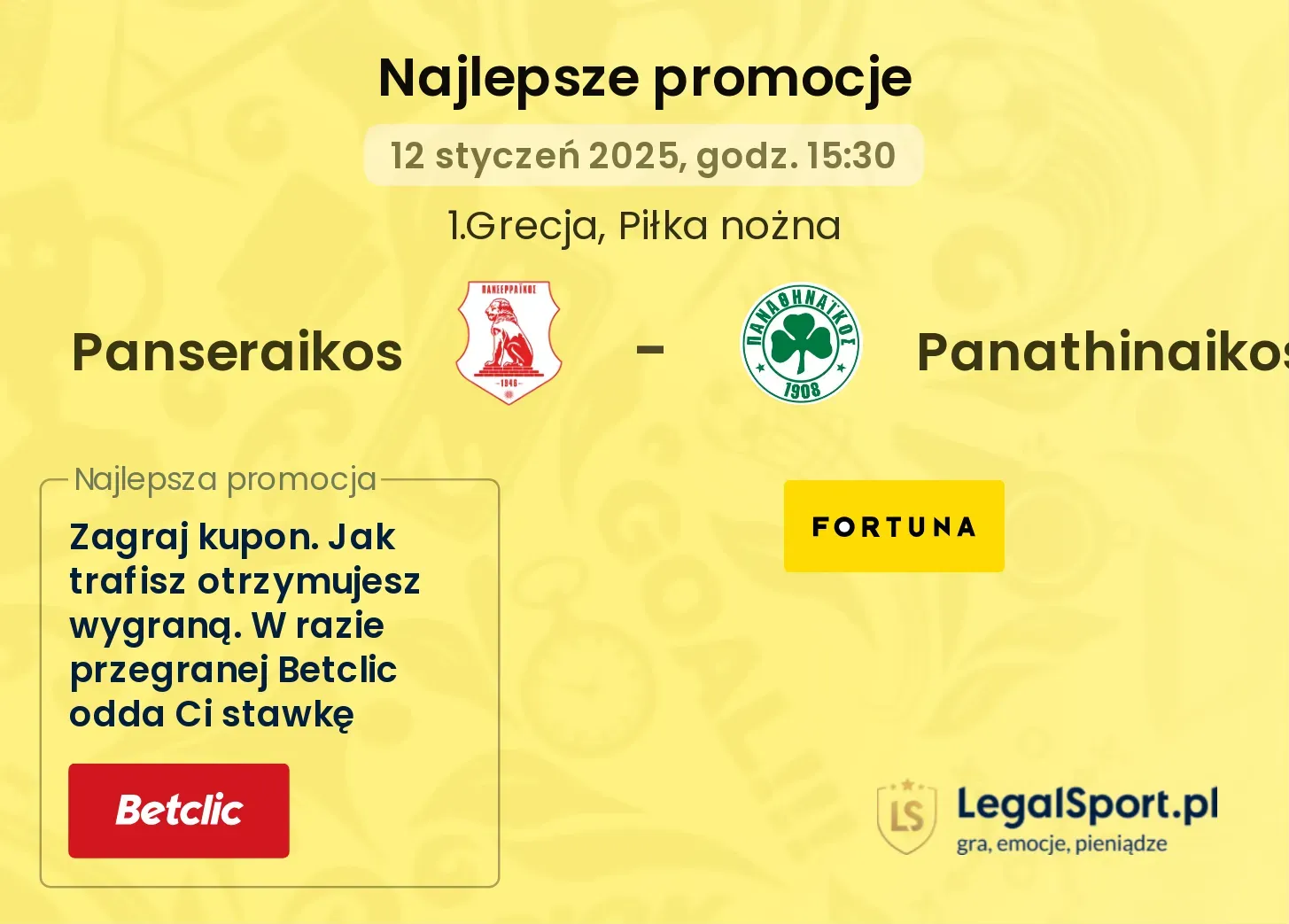 Panseraikos - Panathinaikos promocje u bukmacherów