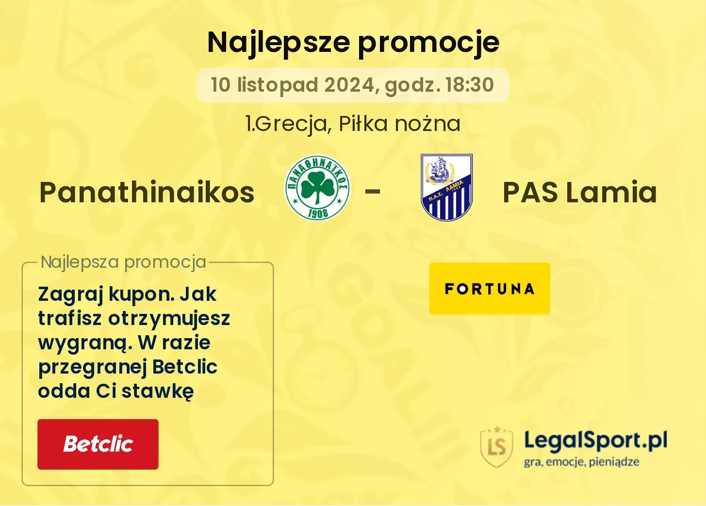 Panathinaikos - PAS Lamia promocje bonusy na mecz