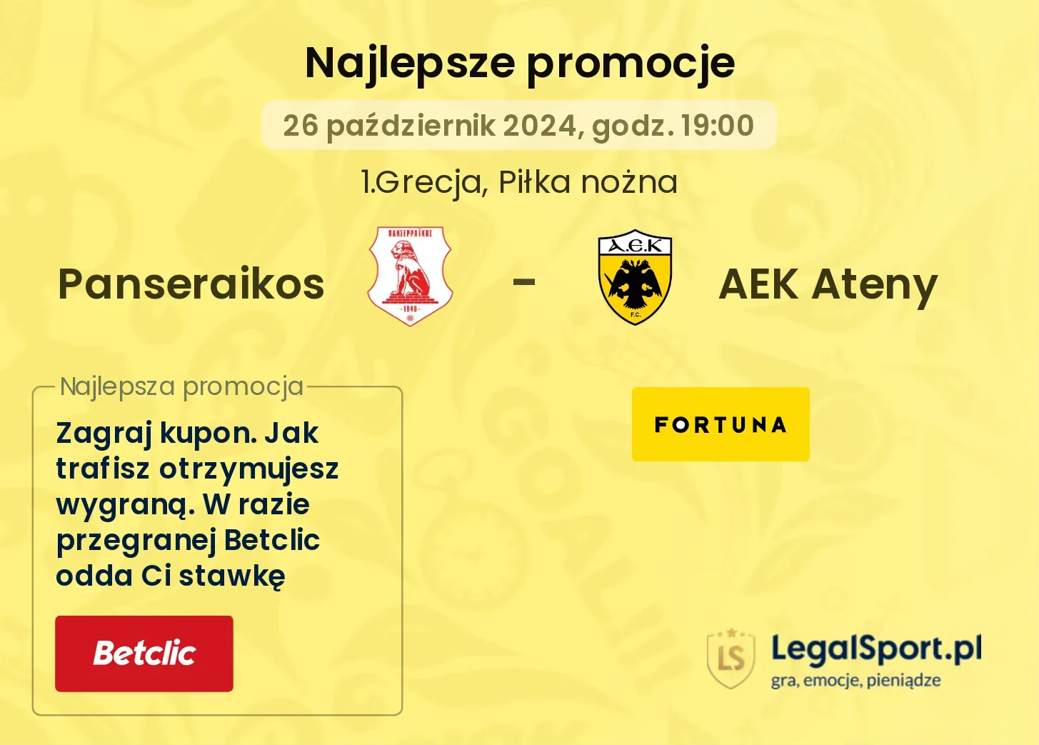 Panseraikos - AEK Ateny promocje bonusy na mecz