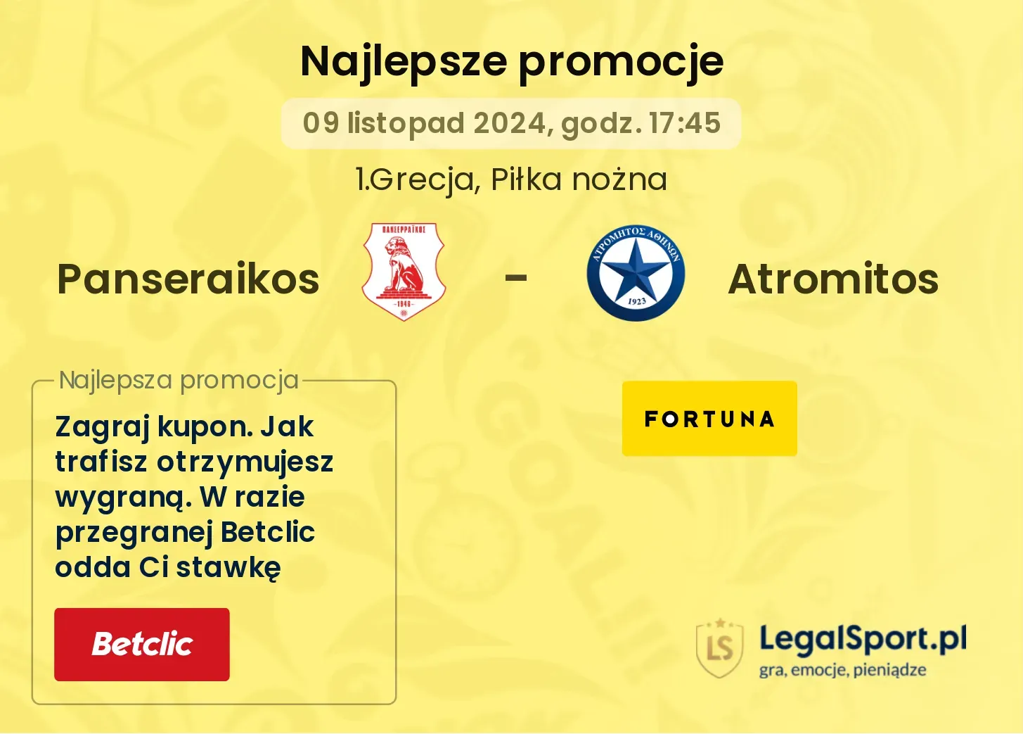 Panseraikos - Atromitos promocje bonusy na mecz