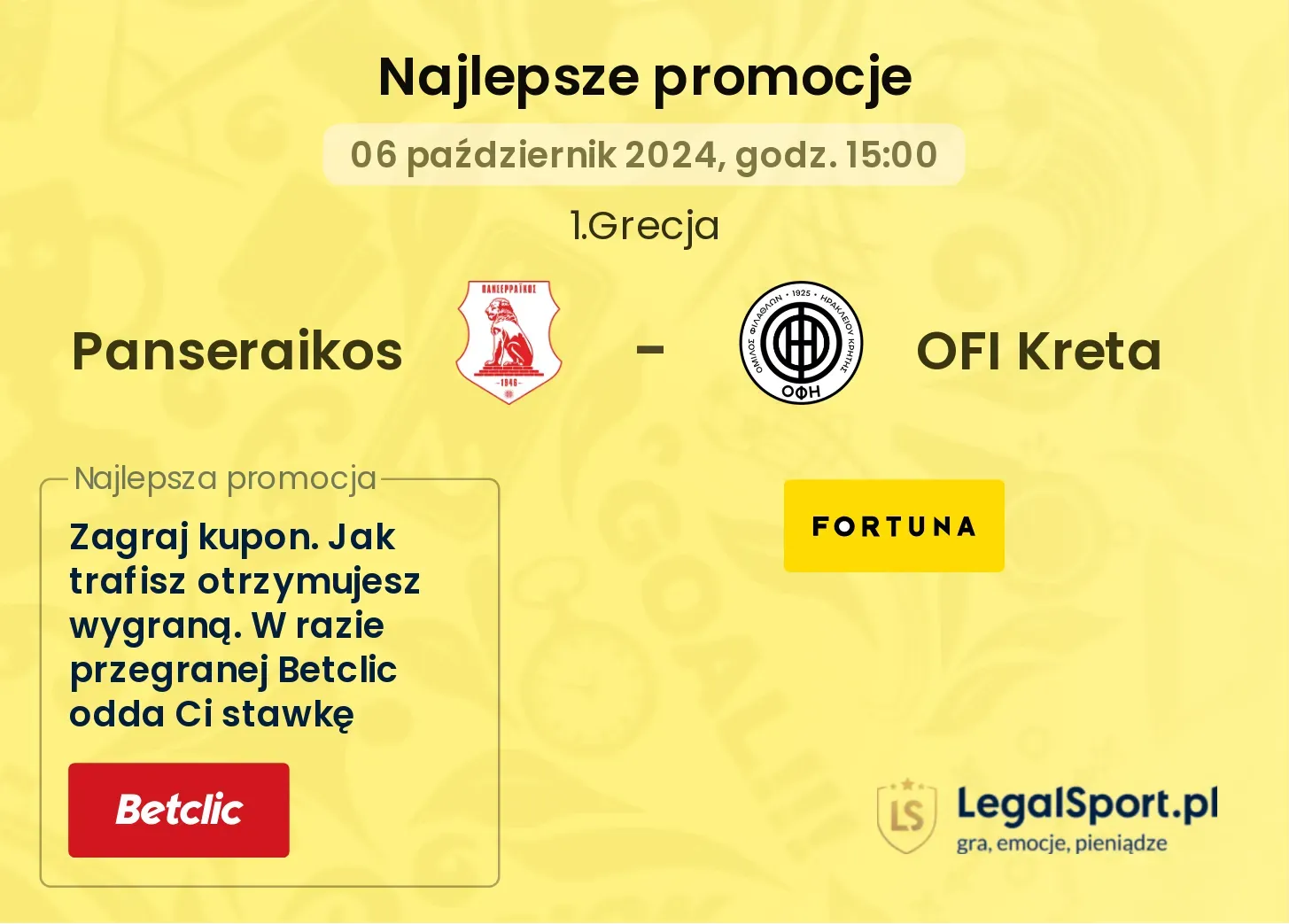 Panseraikos - OFI Kreta promocje bonusy na mecz