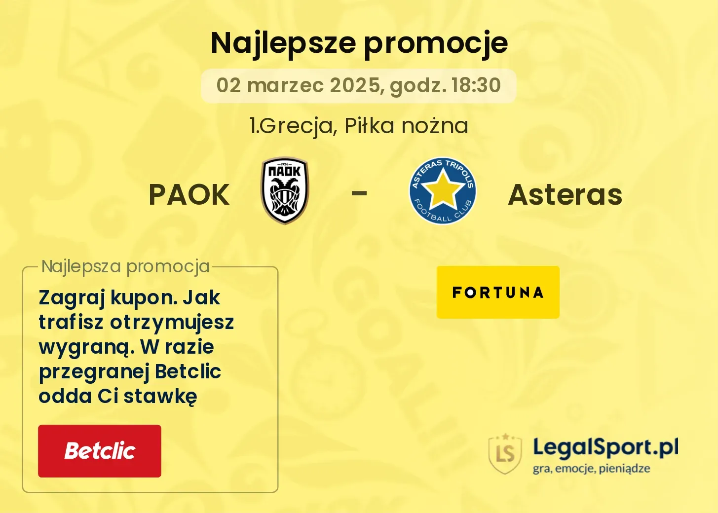 PAOK - Asteras promocje bonusy na mecz