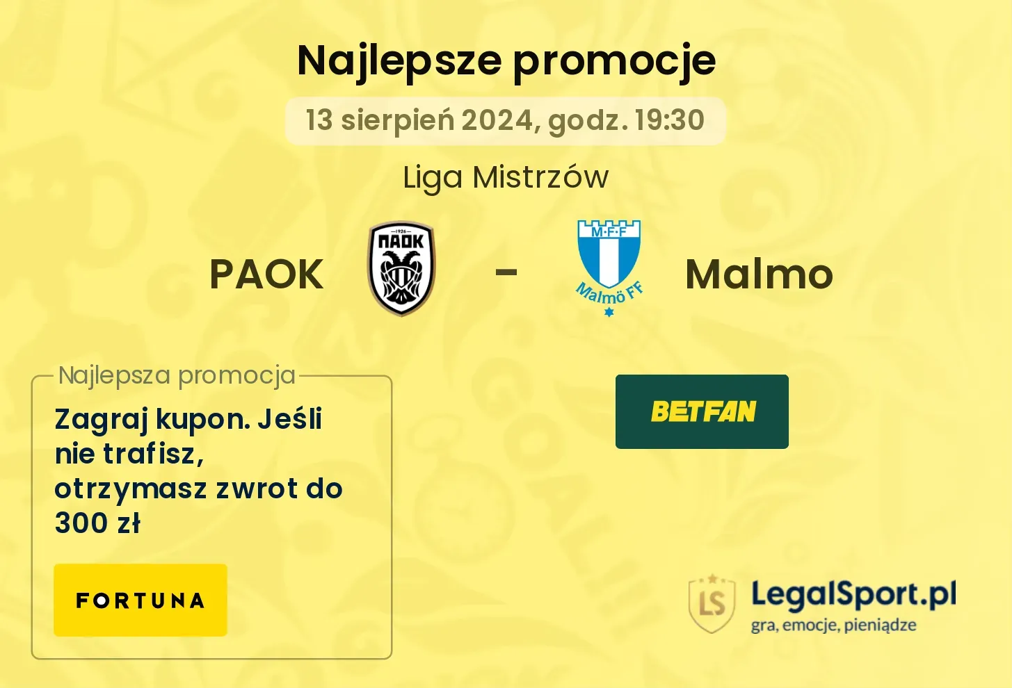 PAOK - Malmo promocje bonusy na mecz