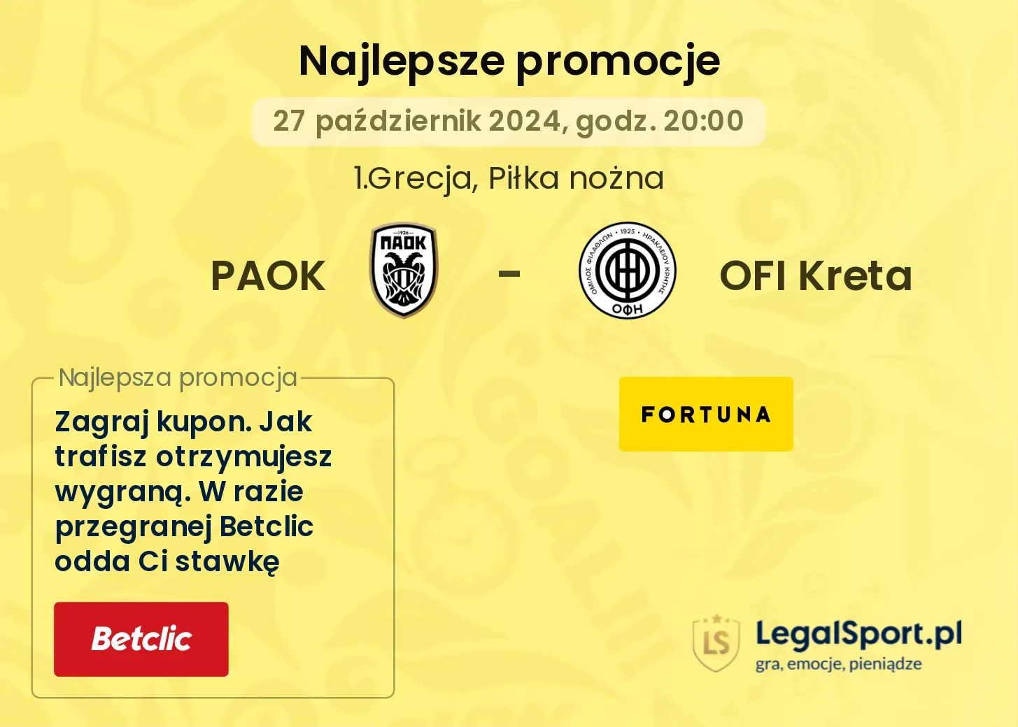 PAOK - OFI Kreta promocje bonusy na mecz