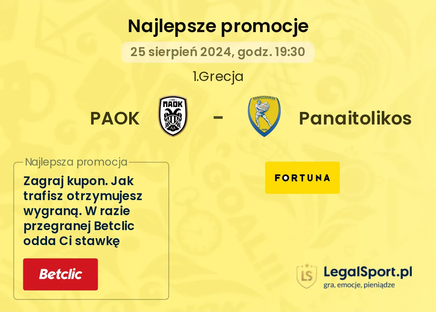 PAOK - Panaitolikos promocje bonusy na mecz