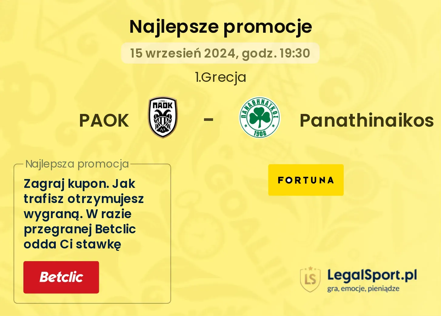 PAOK - Panathinaikos promocje bonusy na mecz