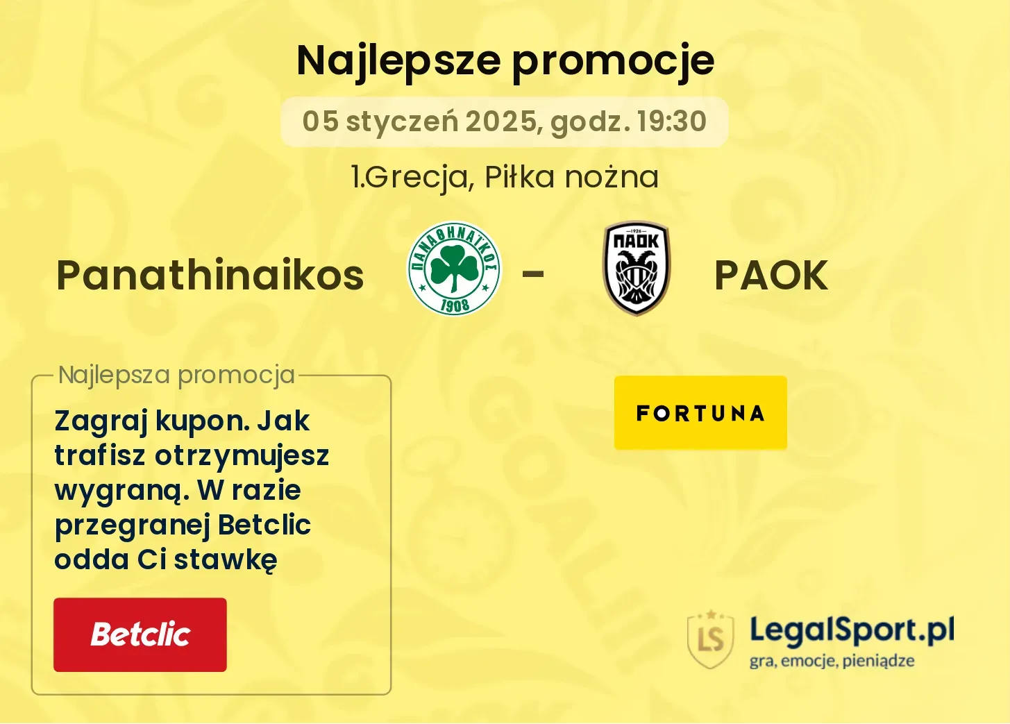 Panathinaikos - PAOK promocje bukmacherskie